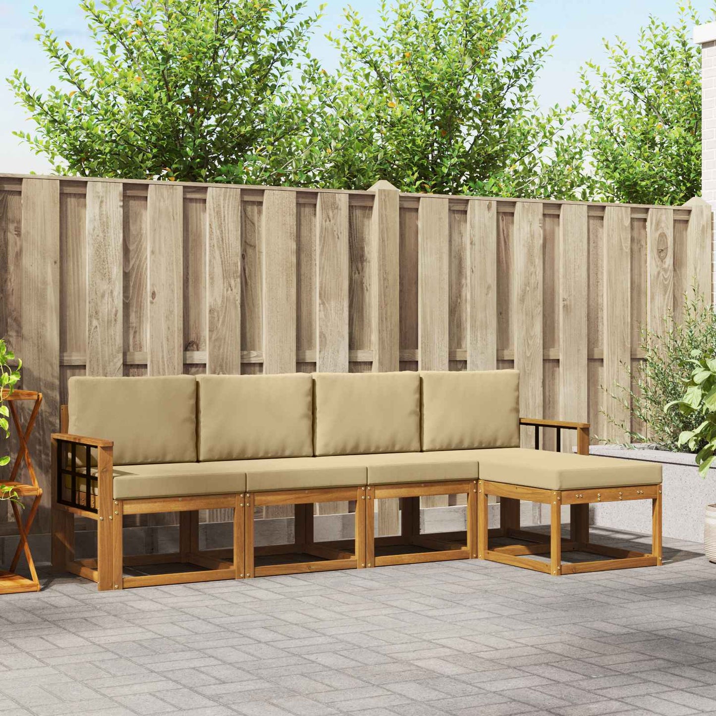 Set di divani da esterno con cuscino 5 pcs Naturale e Beige | homemem39