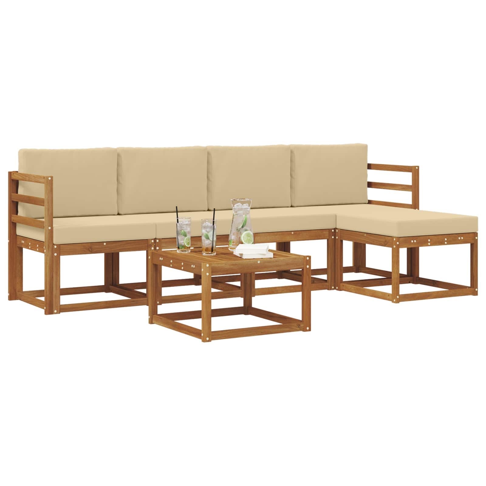 Set di divani da esterno con cuscino 6 pcs Naturale e Beige | homemem39