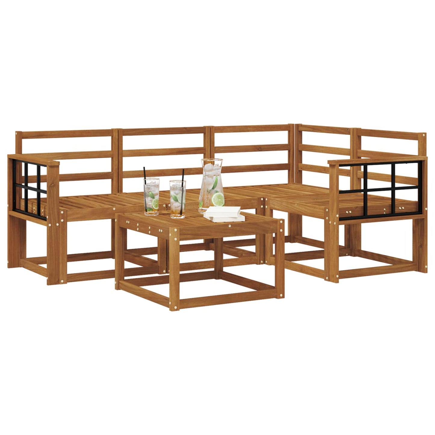 Set di divani da esterno 5 pz Naturale Legno di Acacia Massello