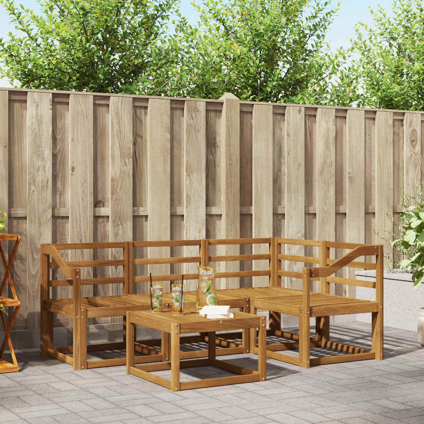 Set di divani da esterno 5 pz Naturale Legno di Acacia Massello
