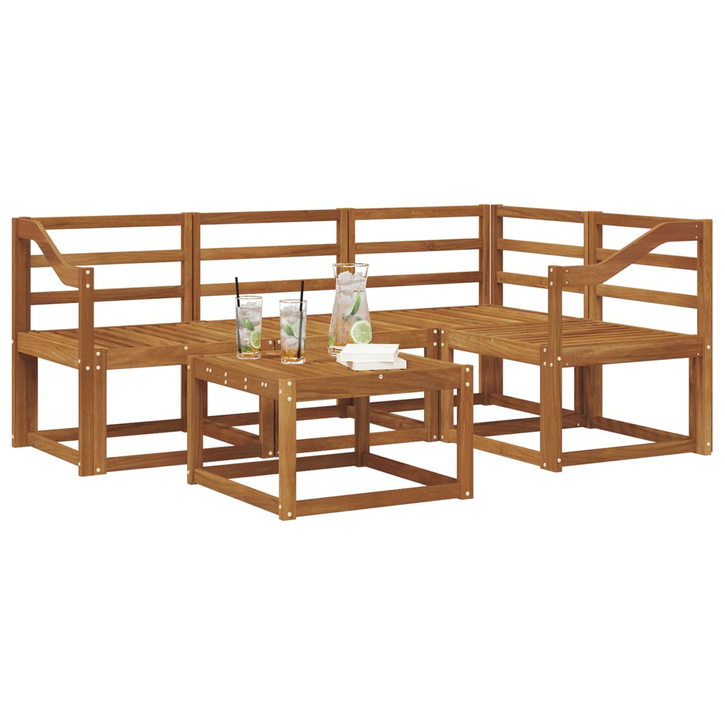 Set di divani da esterno 5 pz Naturale Legno di Acacia Massello