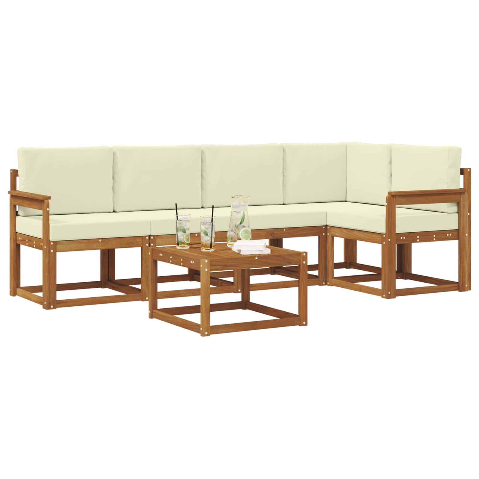 Set di divani da esterno con cuscino 6 pcs Naturale e Crema | homemem39