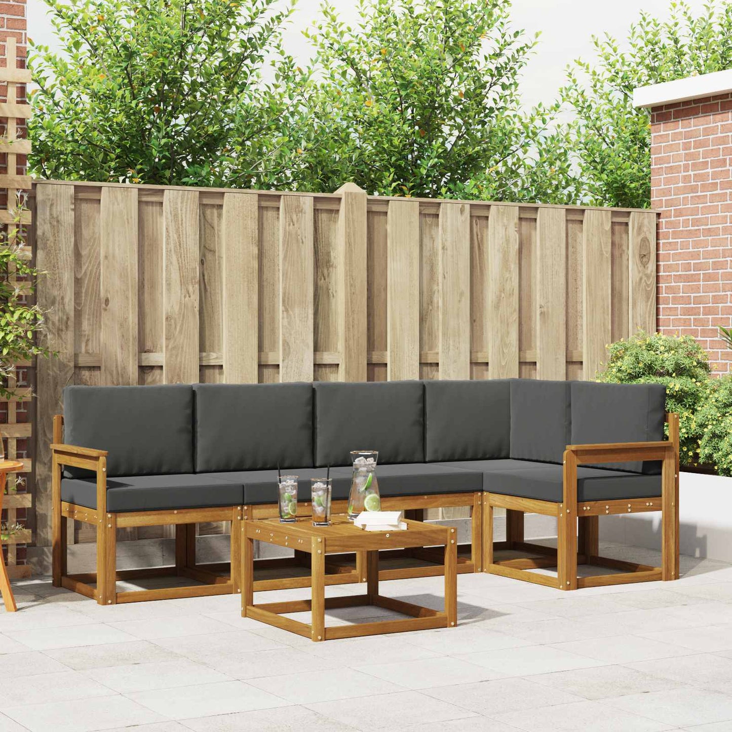 Set di divani da esterno con cuscino 6 pcs Naturale e Antracite