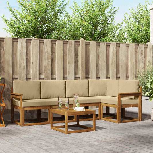 Set di divani da esterno con cuscino 6 pcs Naturale e Beige | homemem39