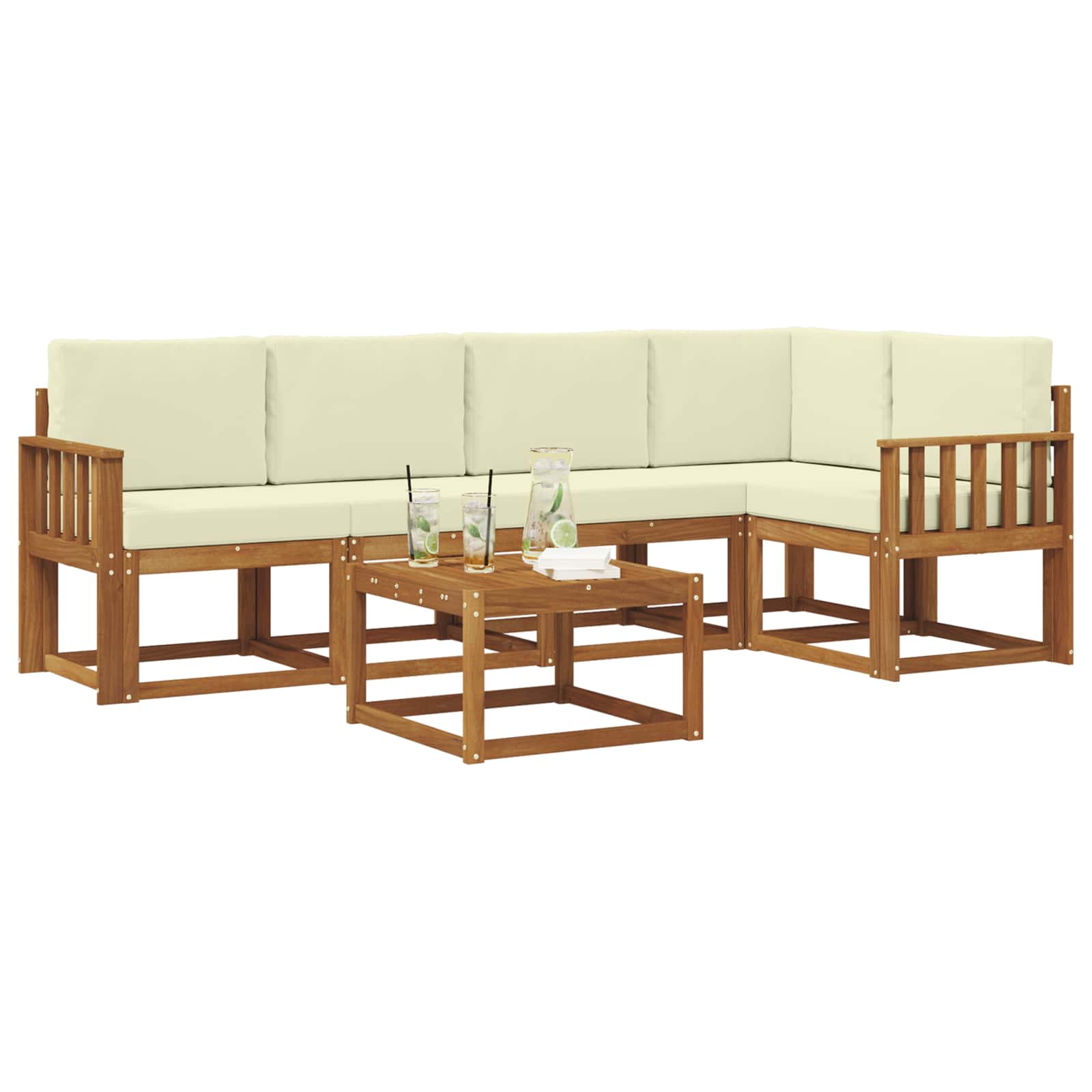 Set di divani da esterno con cuscino 6 pcs Naturale e Crema | homemem39