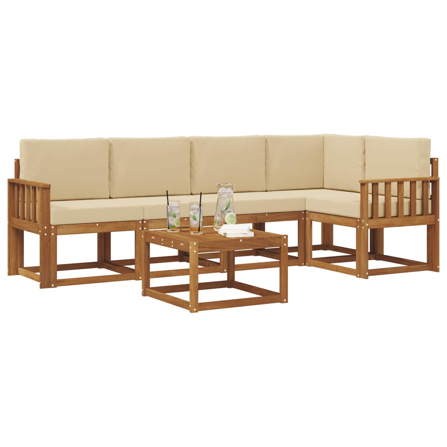 Set di divani da esterno con cuscino 6 pcs Naturale e Beige | homemem39
