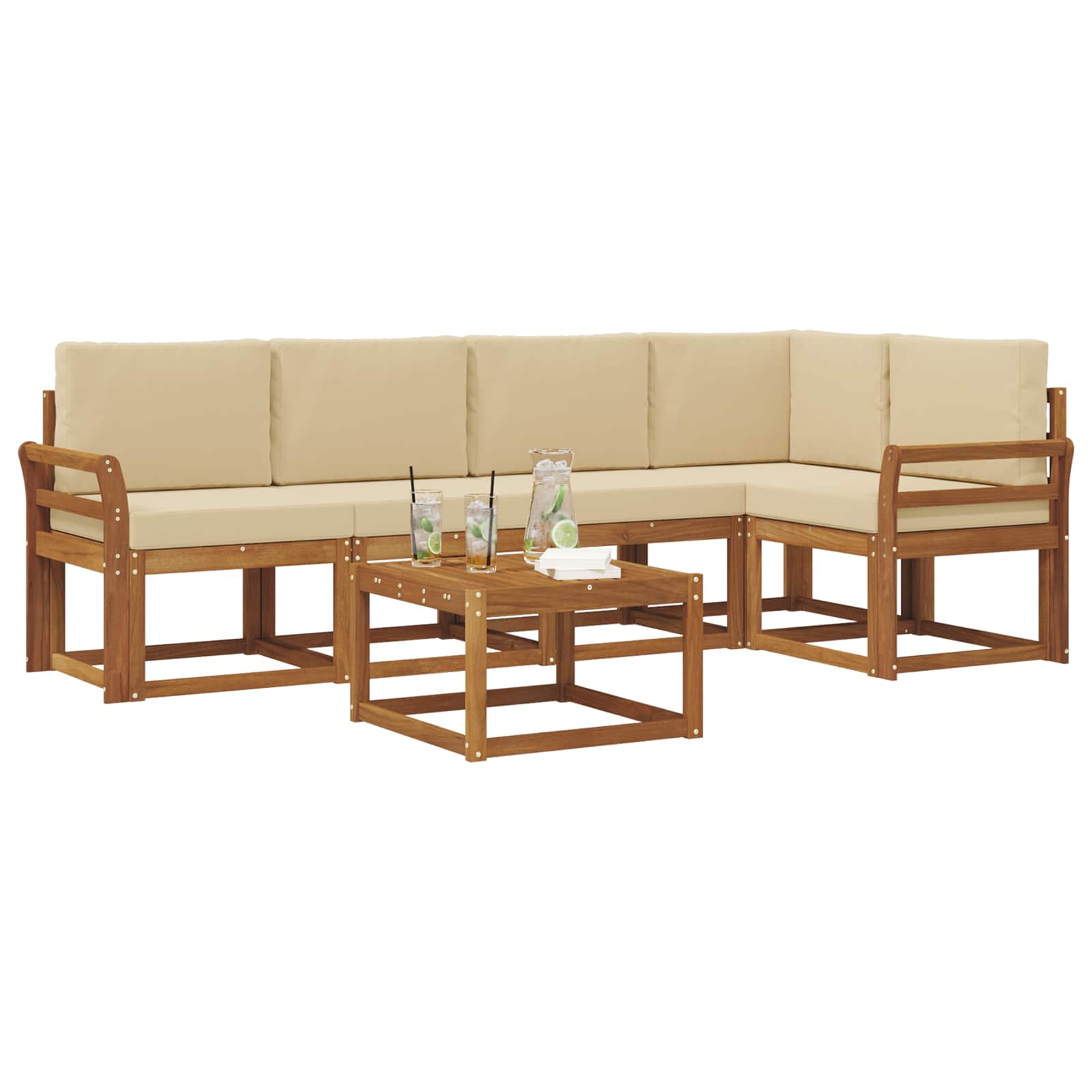 Set di divani da esterno con cuscino 6 pcs Naturale e Beige | homemem39