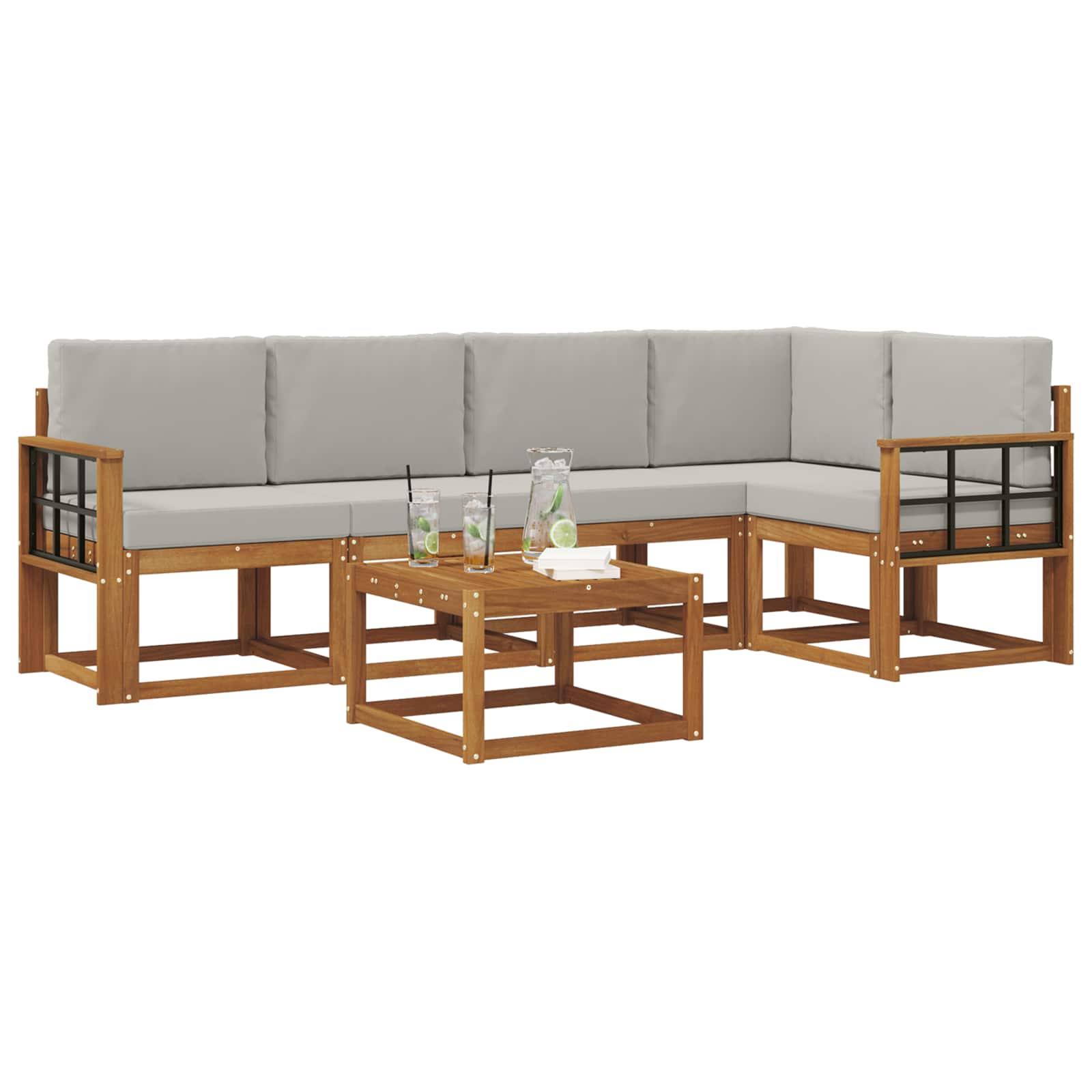 Set di divani da esterno 6 pcs Grigio Naturale e Chiaro | homemem39
