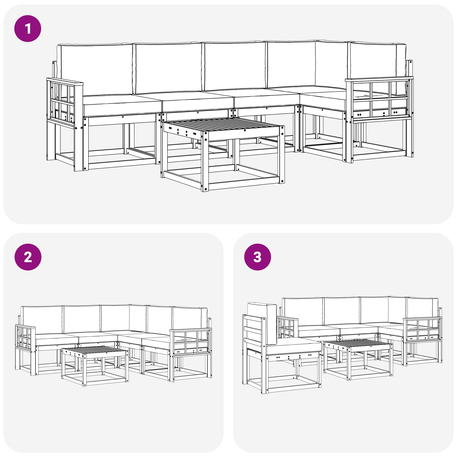 Set di divani da esterno con cuscino 6 pcs Naturale e Antracite | homemem39