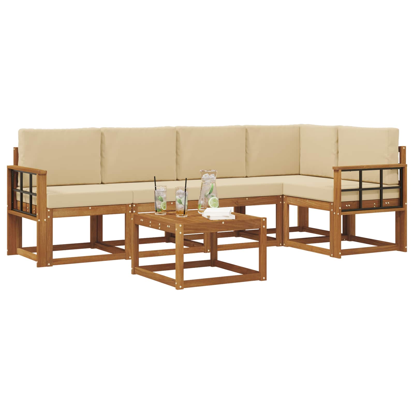 Set di divani da esterno con cuscino 6 pcs Naturale e Beige | homemem39