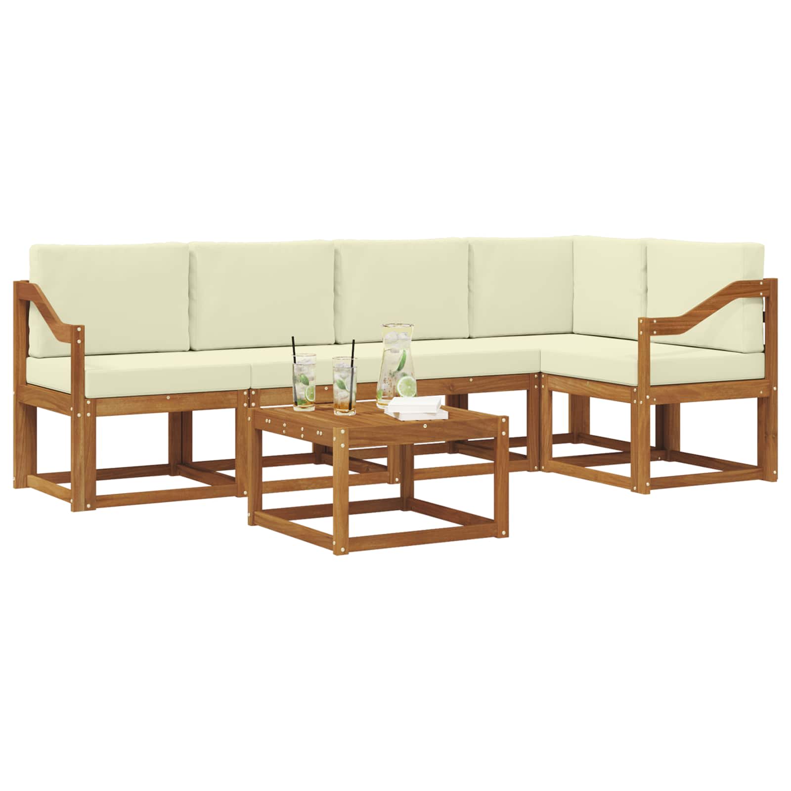 Set di divani da esterno con cuscino 6 pcs Naturale e Crema | homemem39