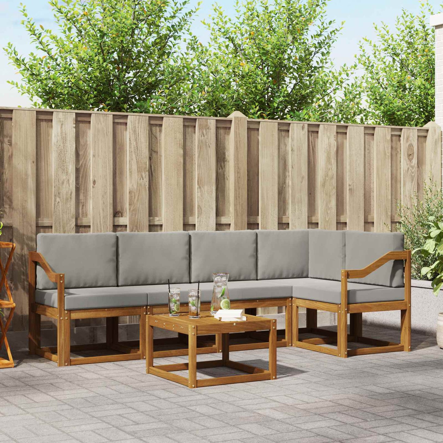 Set di divani da esterno 6 pcs Grigio Naturale e Chiaro | homemem39