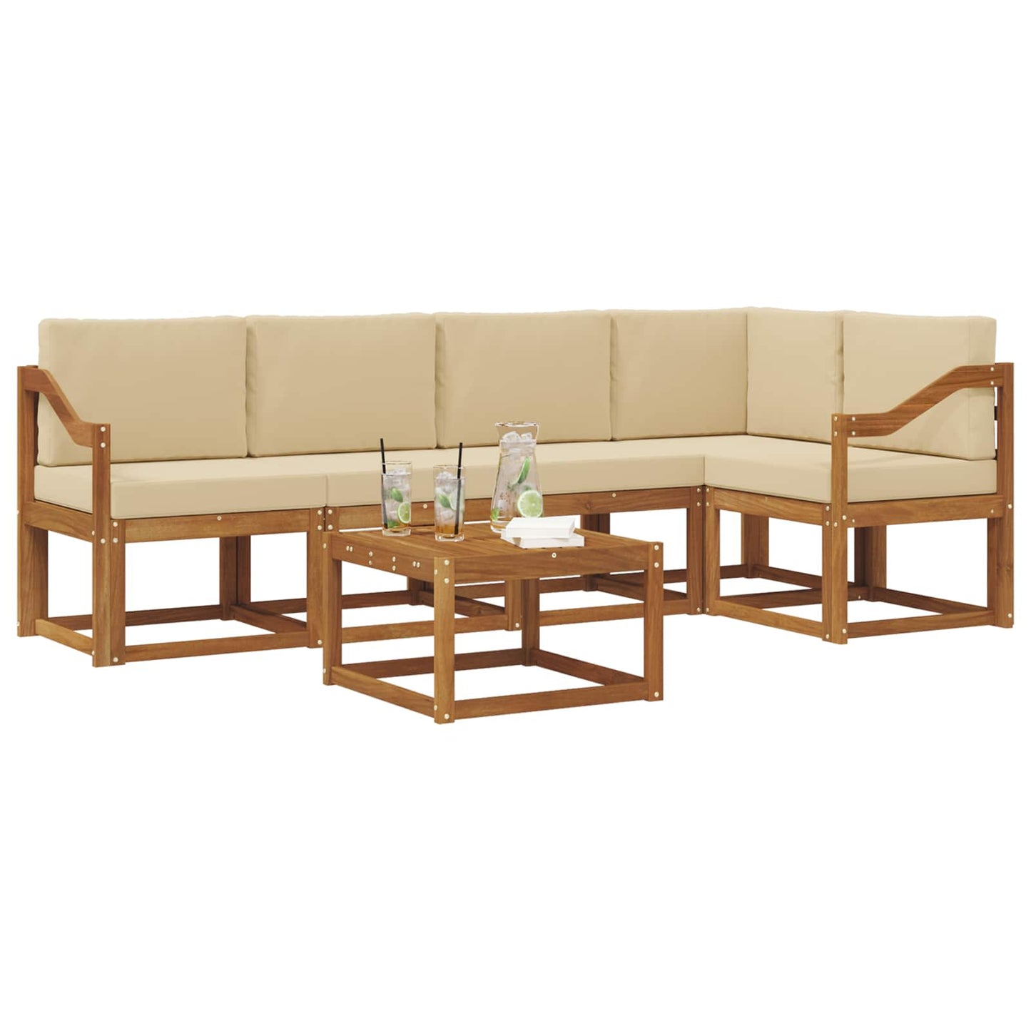 Set di divani da esterno con cuscino 6 pcs Naturale e Beige | homemem39