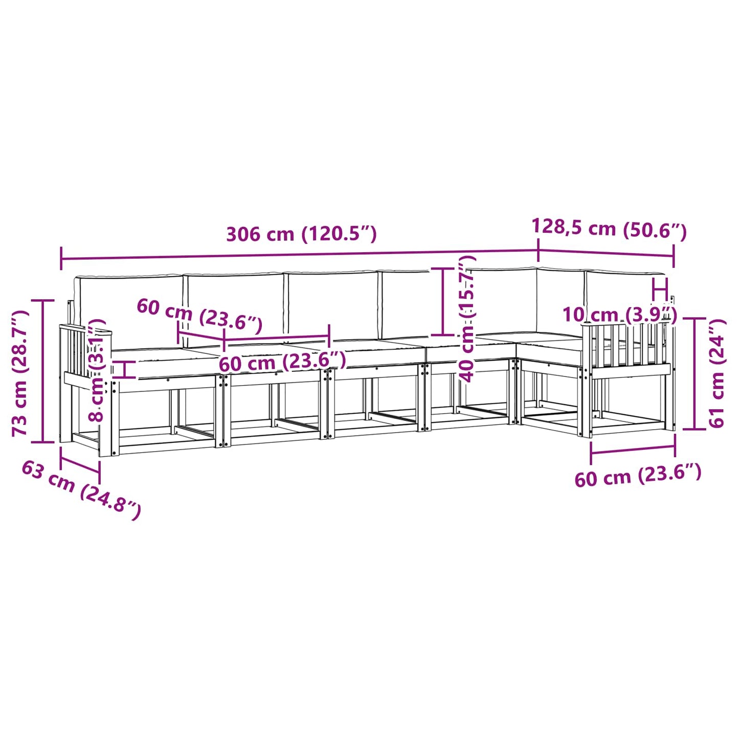 Set di divani da esterno con cuscino 6 pcs Naturale e Beige | homemem39