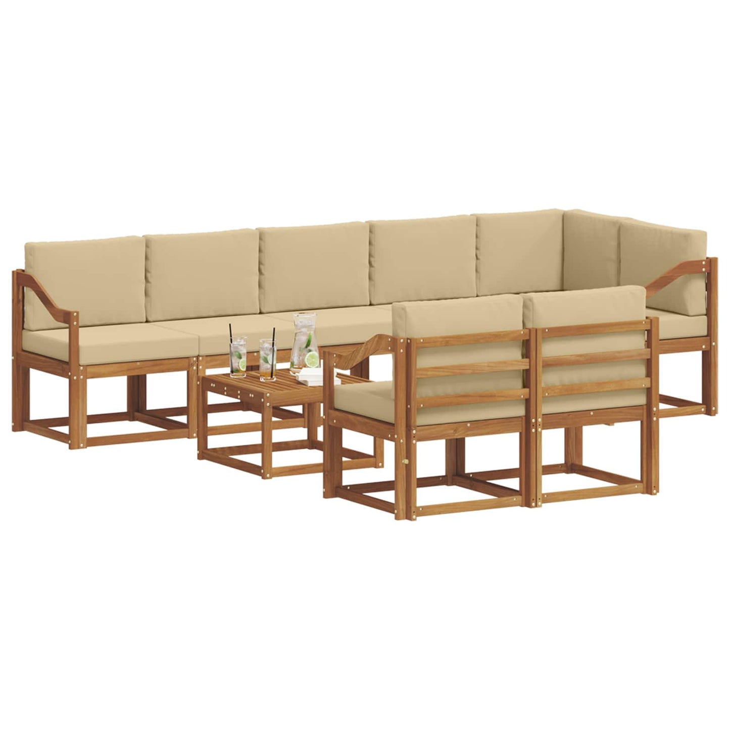 Set di divani da esterno con cuscino 9 pcs Naturale e Beige | homemem39