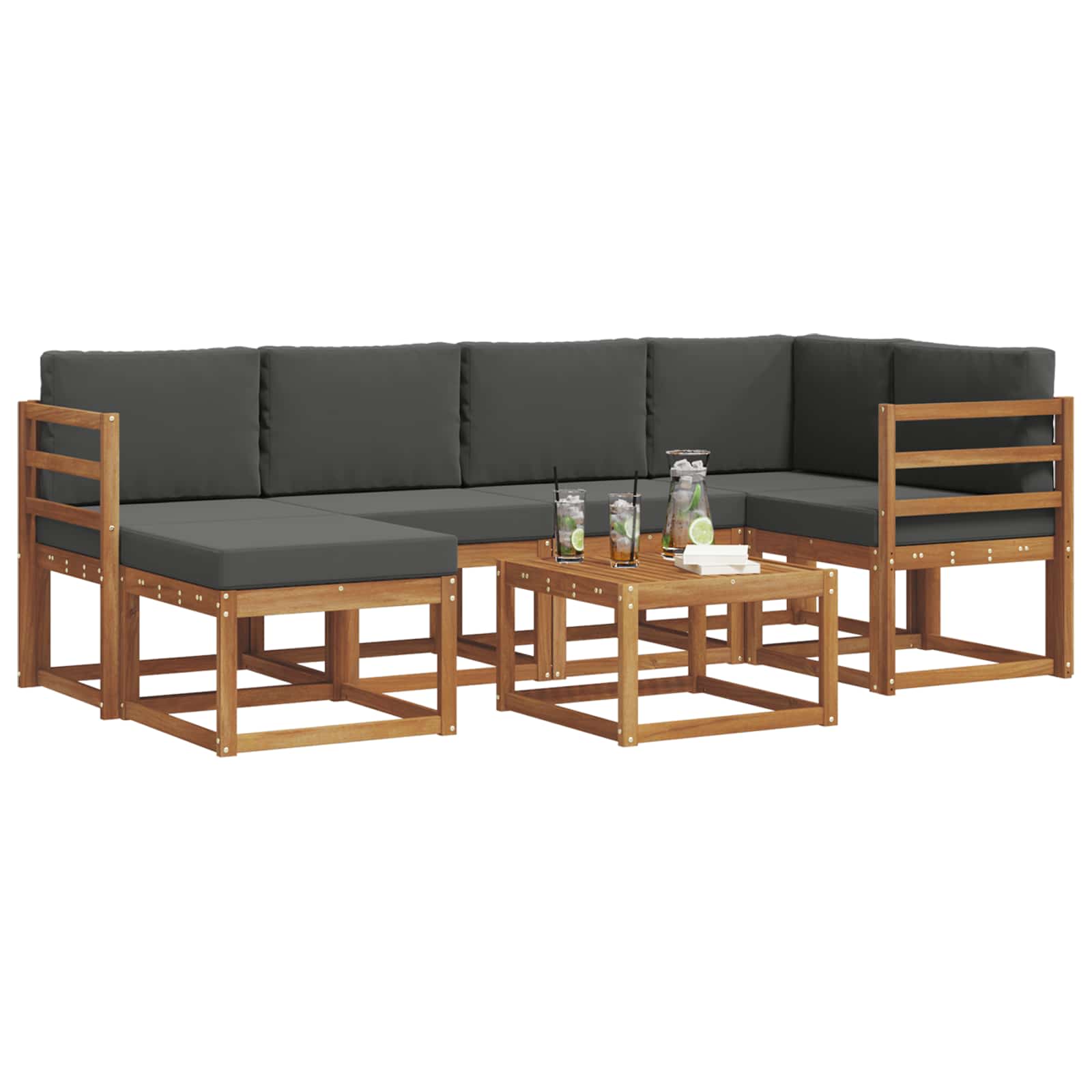 Set di divani da esterno con cuscino 7 pcs Naturale e Antracite | homemem39