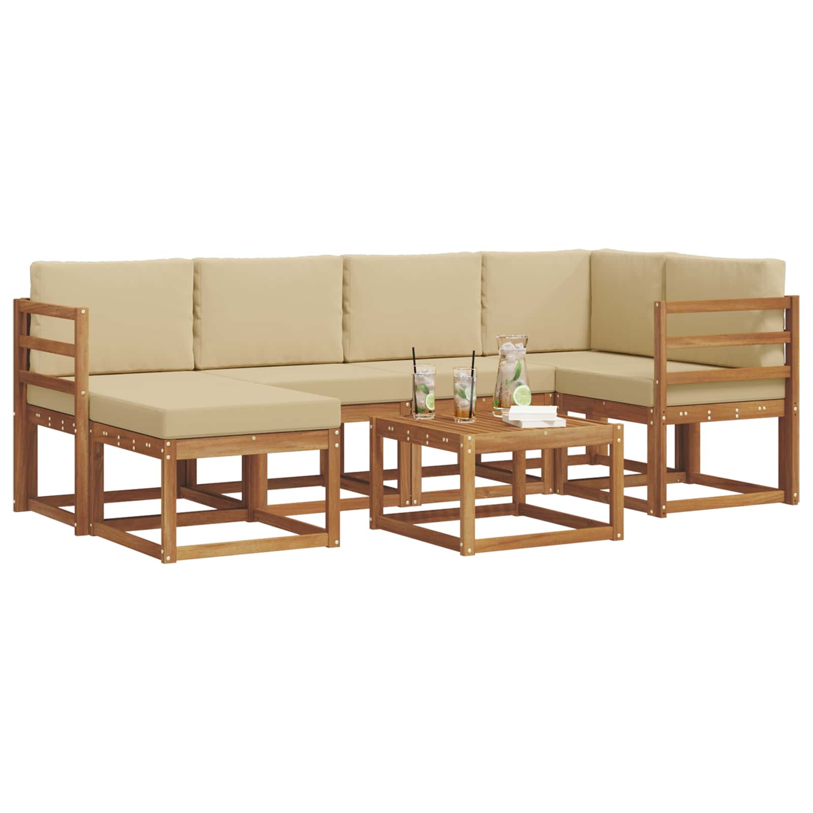 Set di divani da esterno con cuscino 7 pcs Naturale e Beige | homemem39