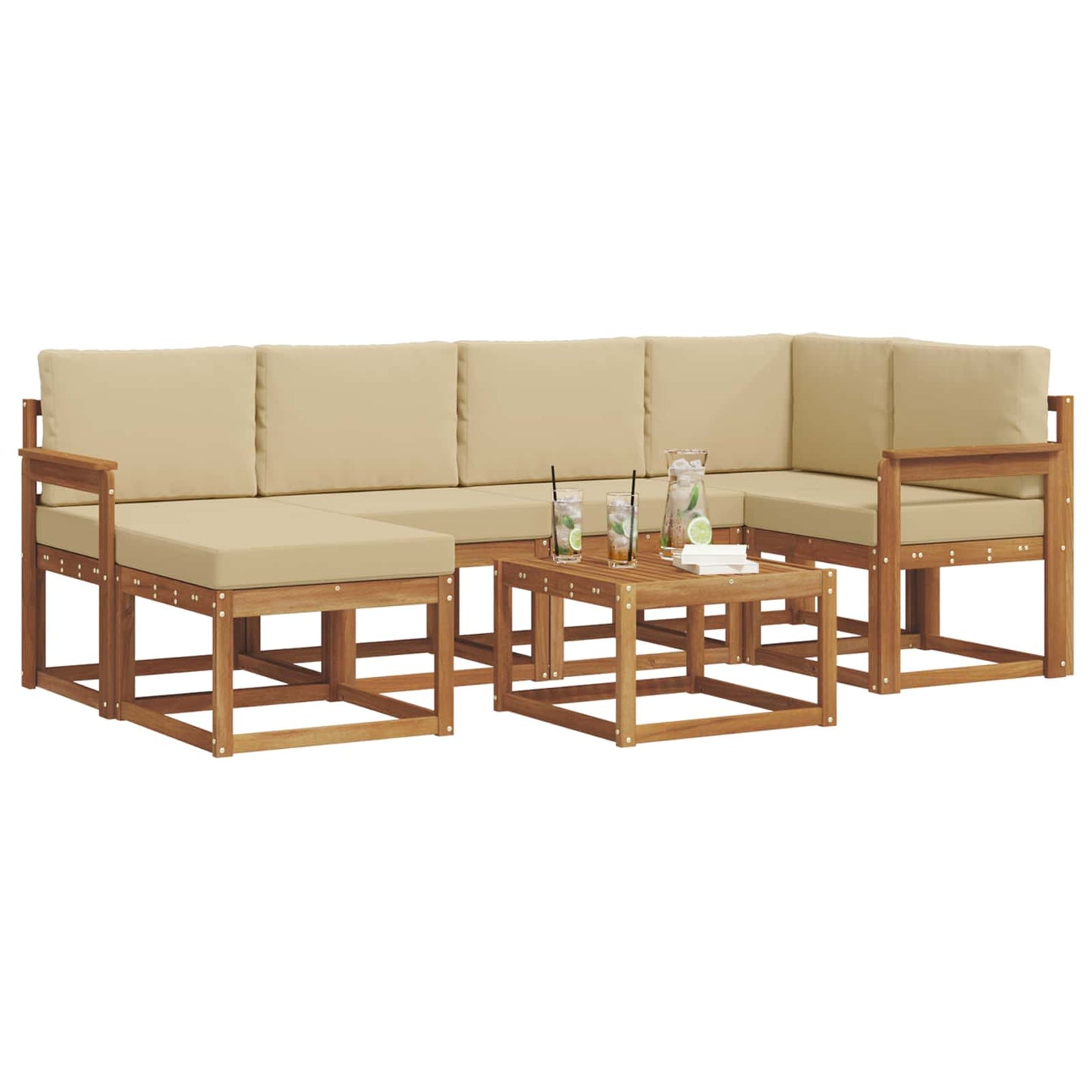 Set di divani da esterno con cuscino 7 pcs Naturale e Beige | homemem39
