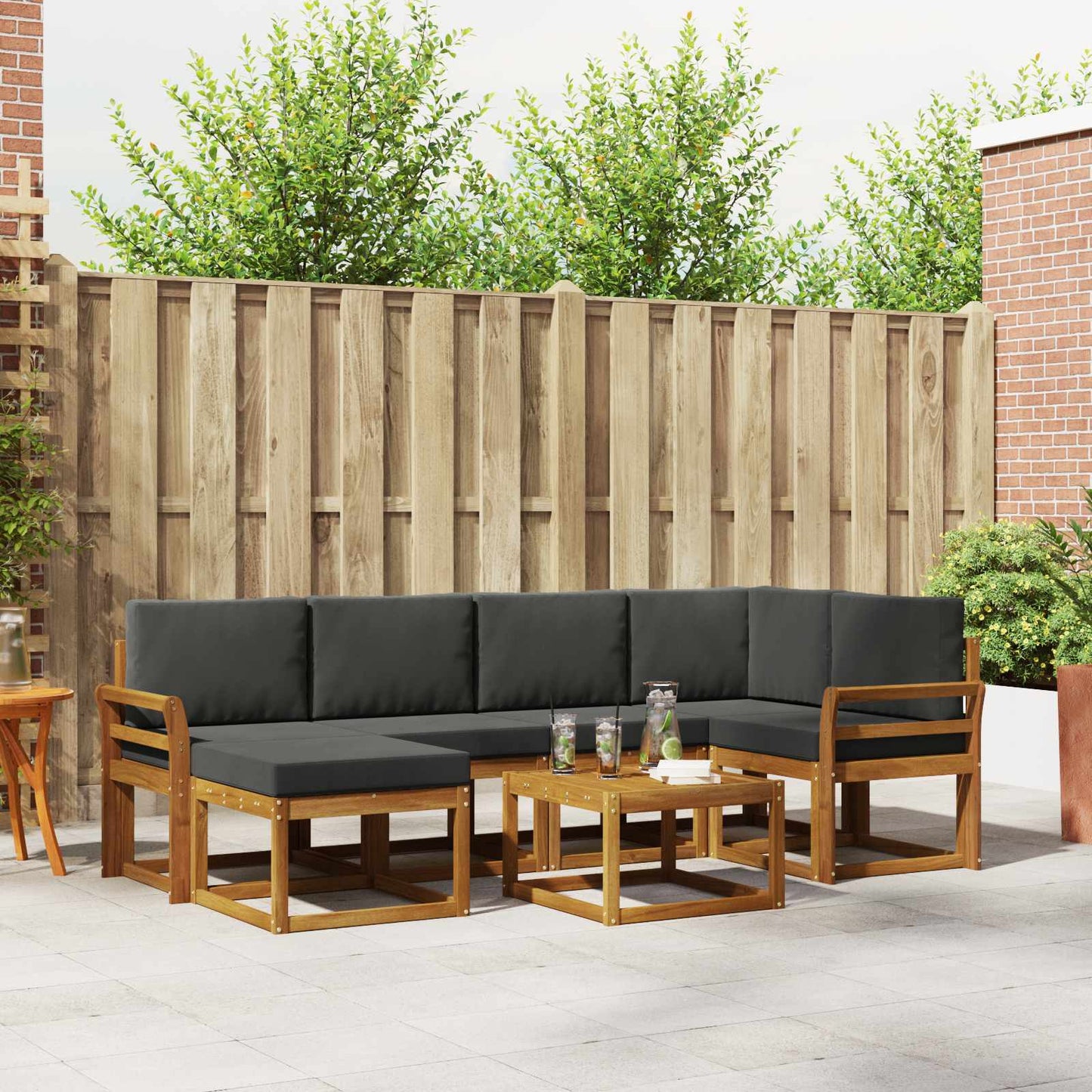 Set di divani da esterno con cuscino 7 pcs Naturale e Antracite | homemem39