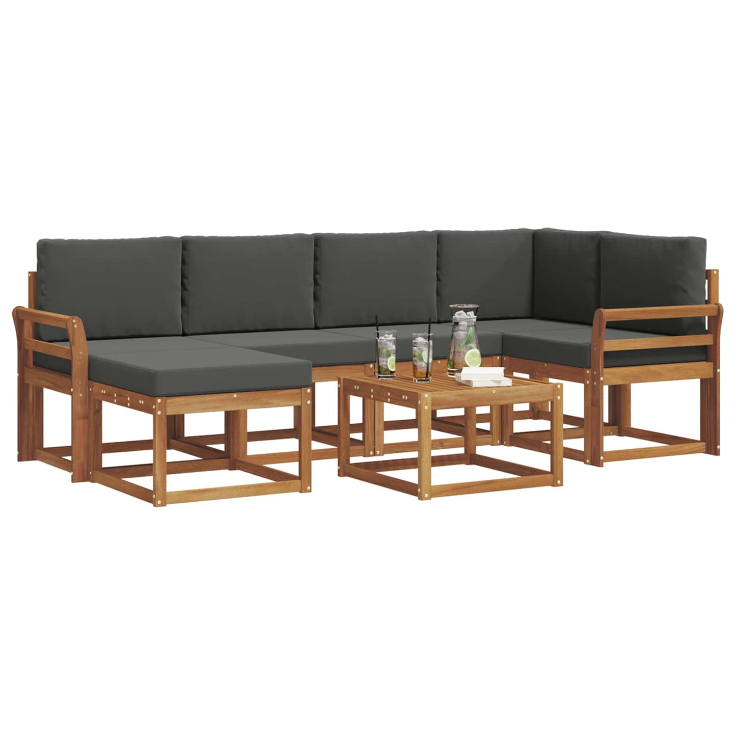 Set di divani da esterno con cuscino 7 pcs Naturale e Antracite | homemem39
