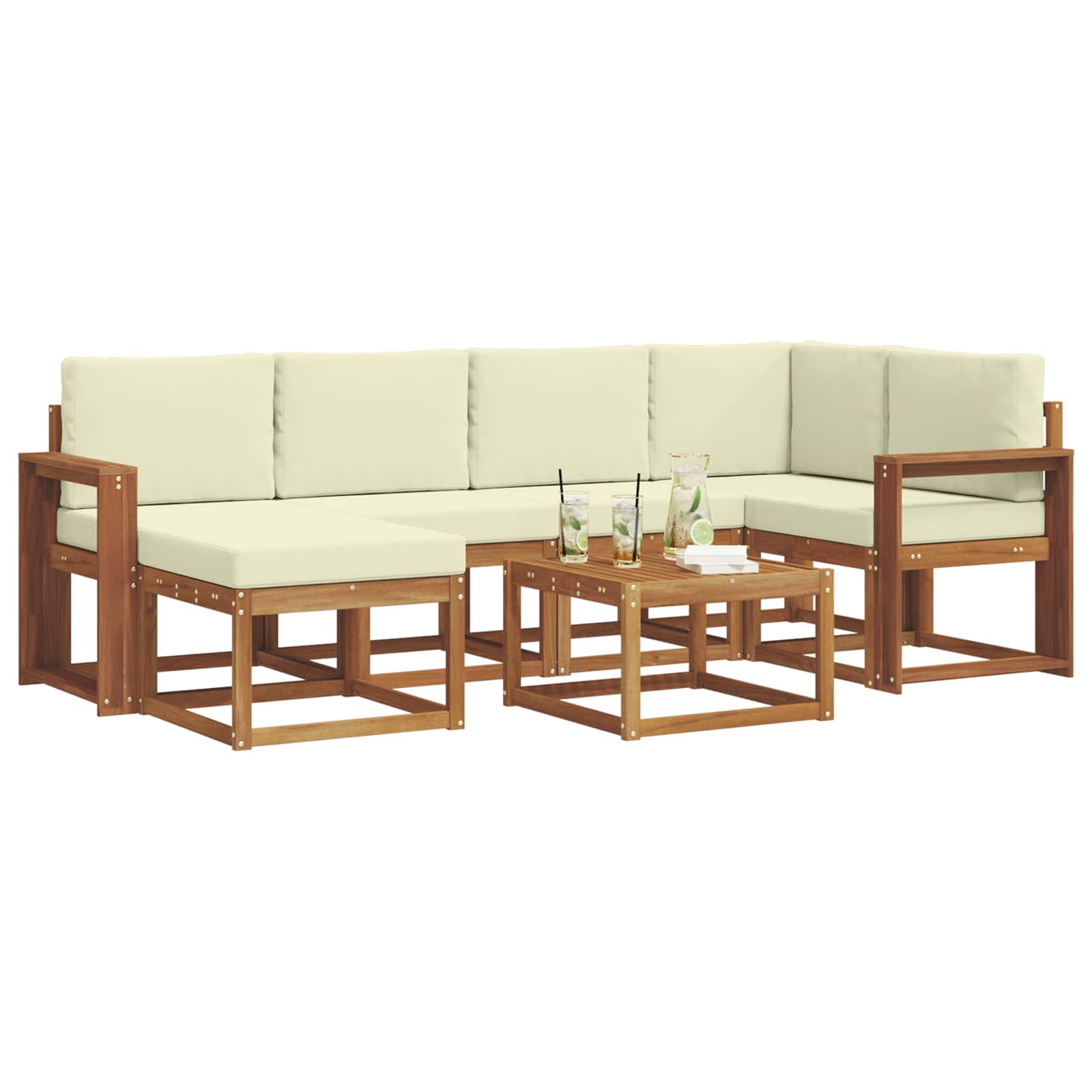 Set di divani da esterno con cuscino 7 pcs Naturale e Crema | homemem39