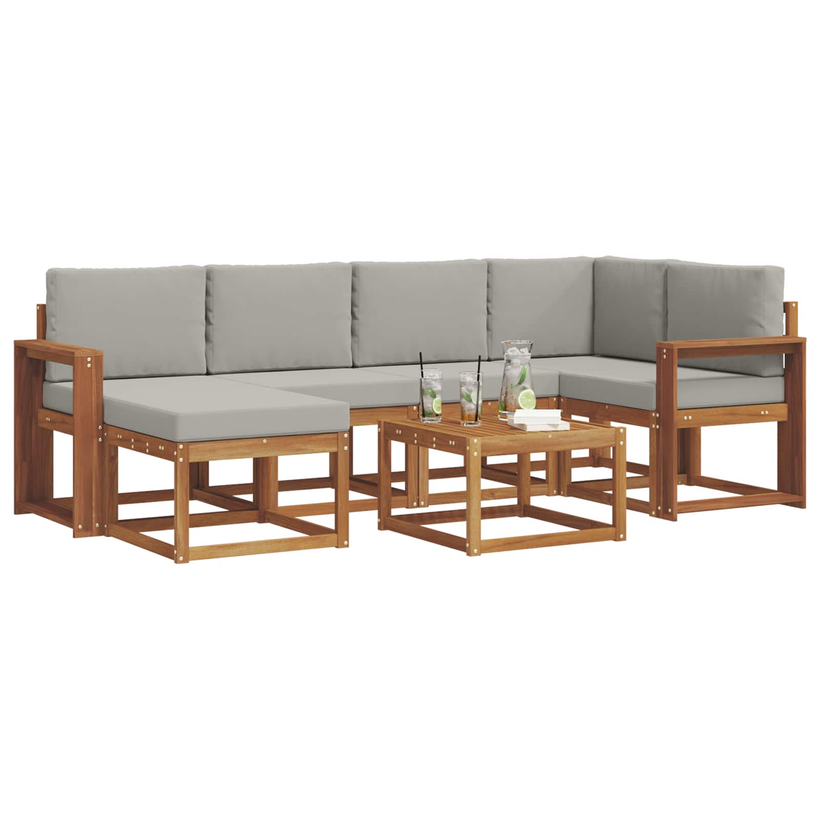 Set di divani da esterno 7 pcs Grigio Naturale e Chiaro | homemem39