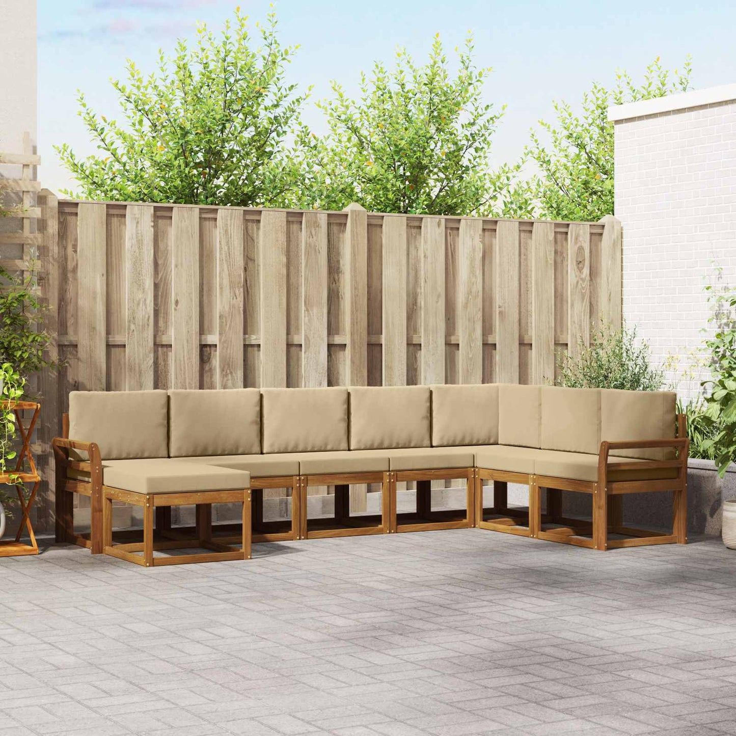 Set di divani da esterno con cuscino 8 pcs Naturale e Beige