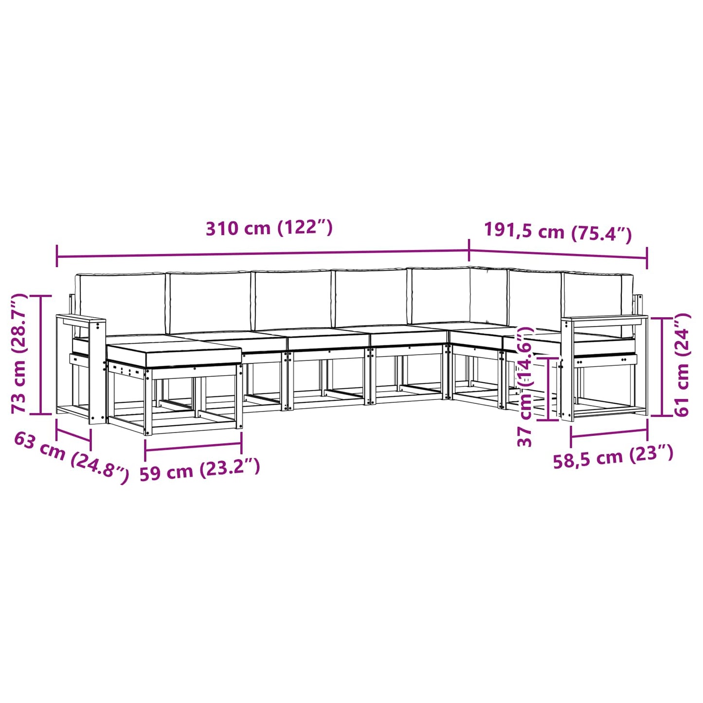 Set di divani da esterno 8 pz Grigio Naturale e Chiaro