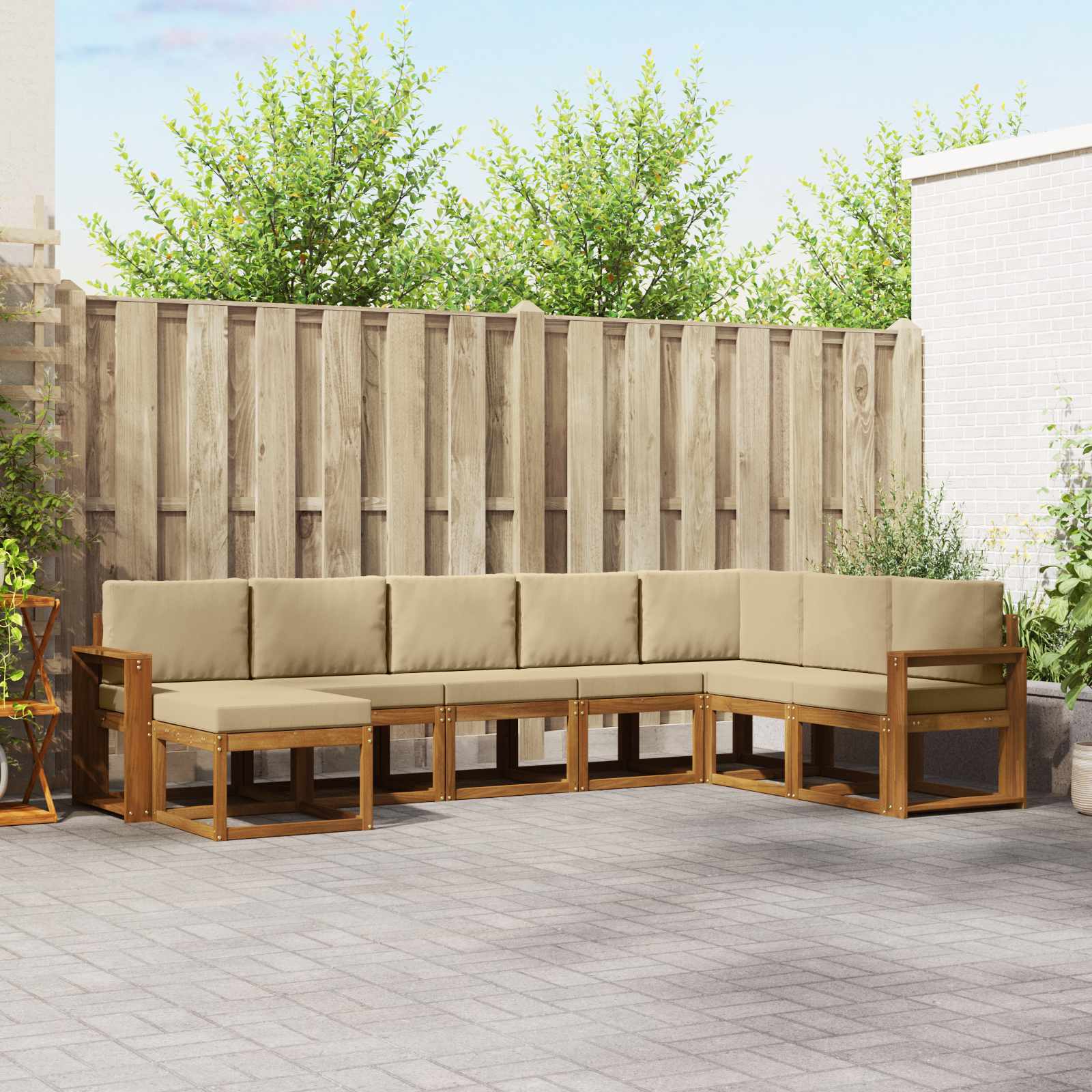 Set di divani da esterno con cuscino 8 pcs Naturale e Beige | homemem39