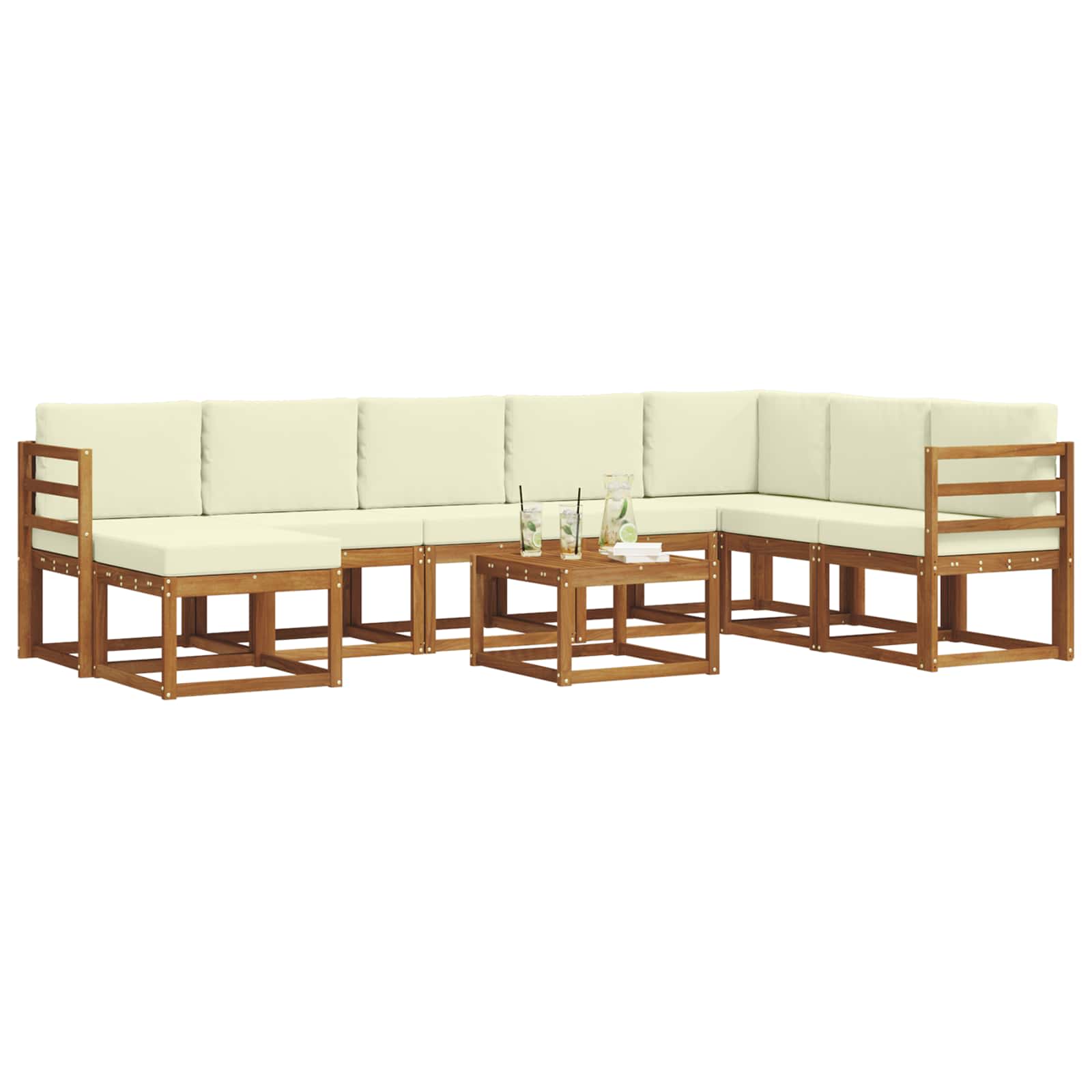 Set di divani da esterno con cuscino 9 pcs Naturale e Crema | homemem39