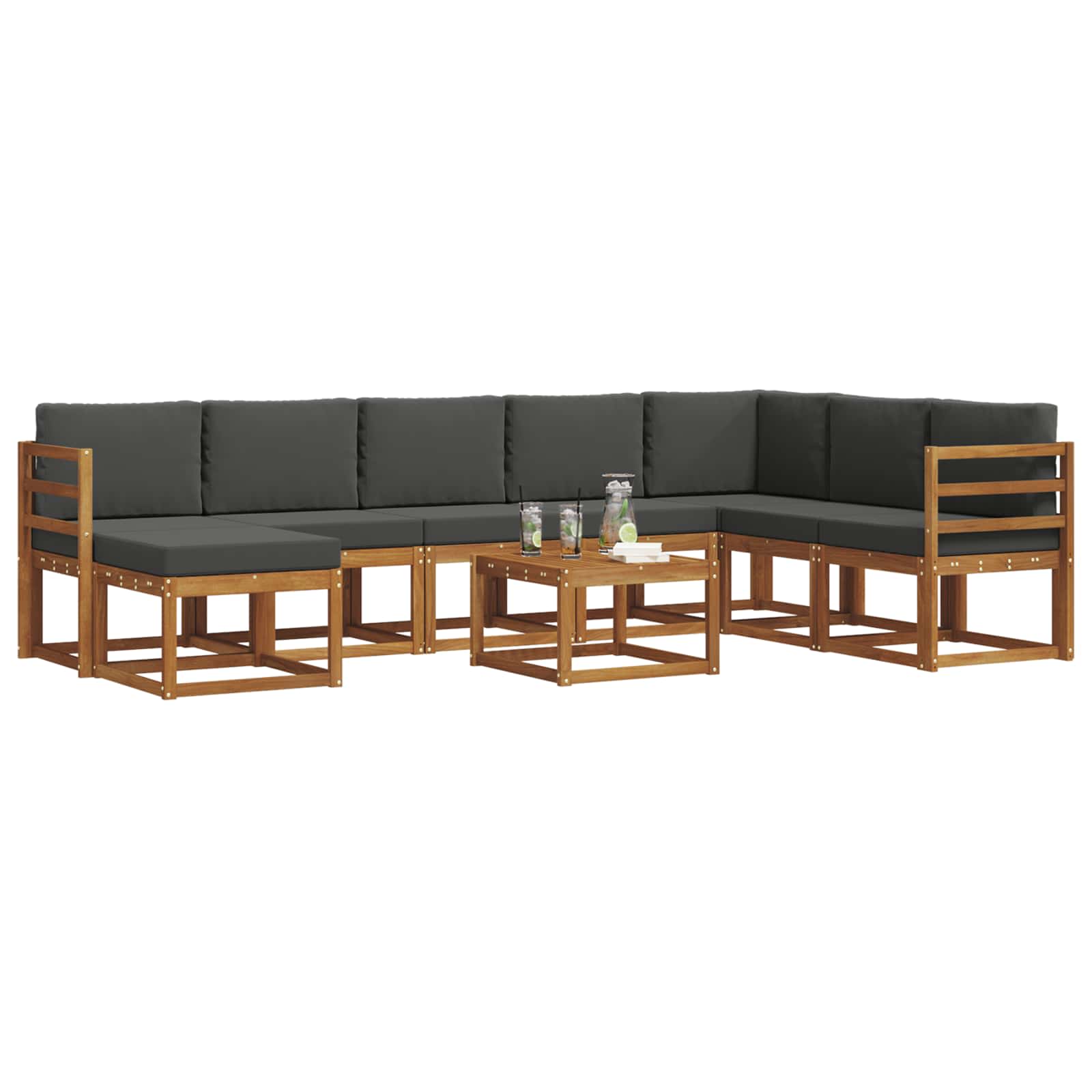 Set di divani da esterno con cuscino 9 pcs Naturale e Antracite | homemem39