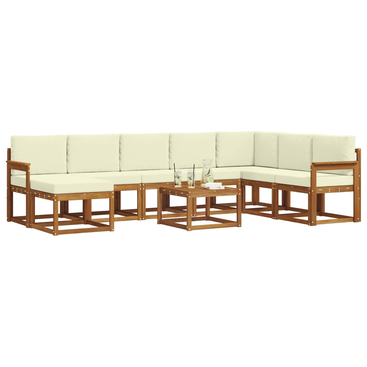Set di divani da esterno con cuscino 9 pcs Naturale e Crema | homemem39