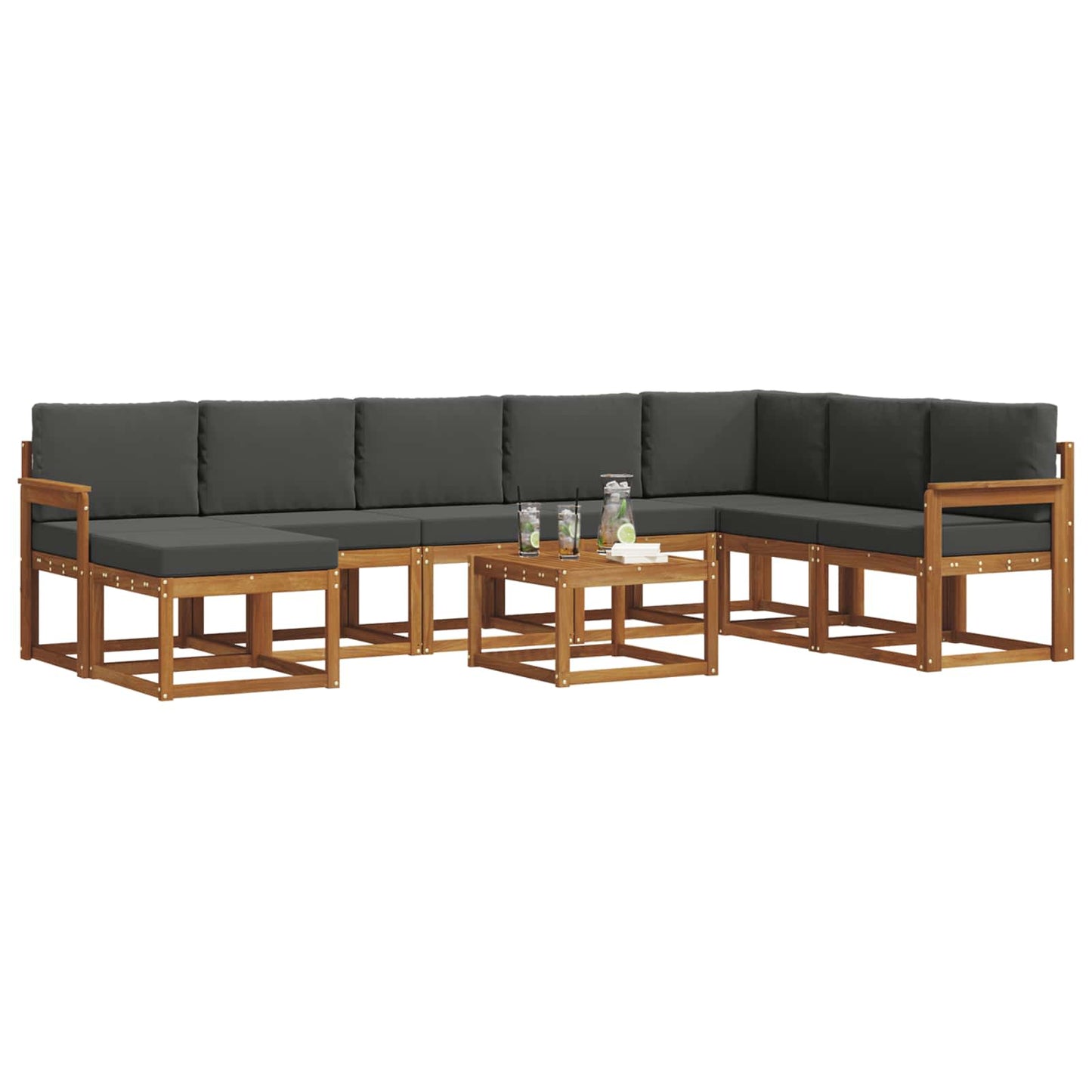 Set di divani da esterno con cuscino 9 pcs Naturale e Antracite | homemem39