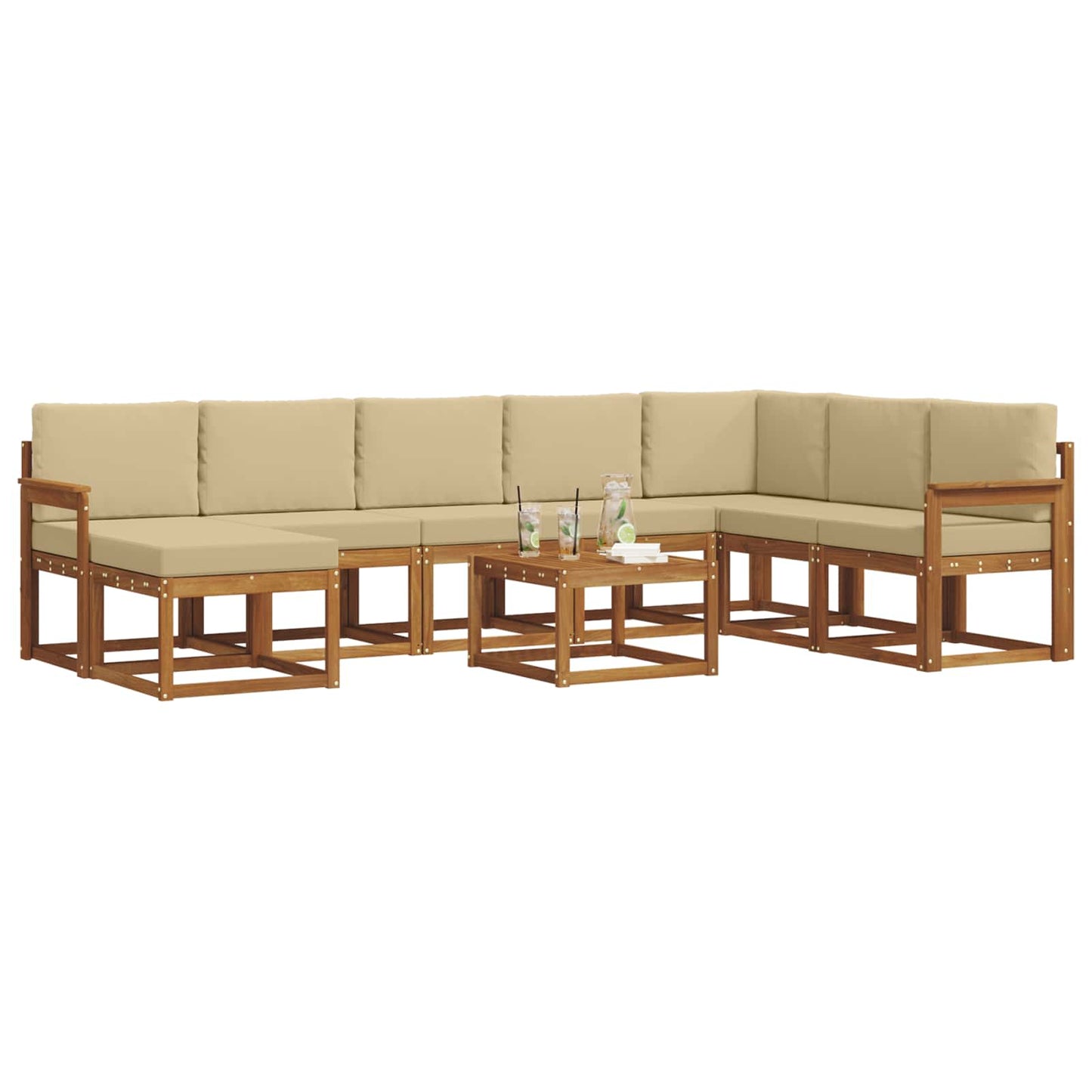 Set di divani da esterno con cuscino 9 pcs Naturale e Beige | homemem39