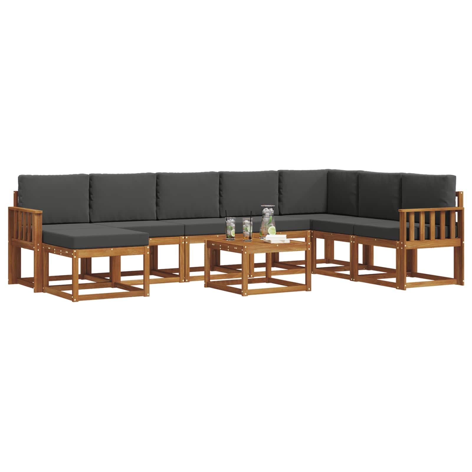 Set di divani da esterno con cuscino 9 pcs Naturale e Antracite | homemem39