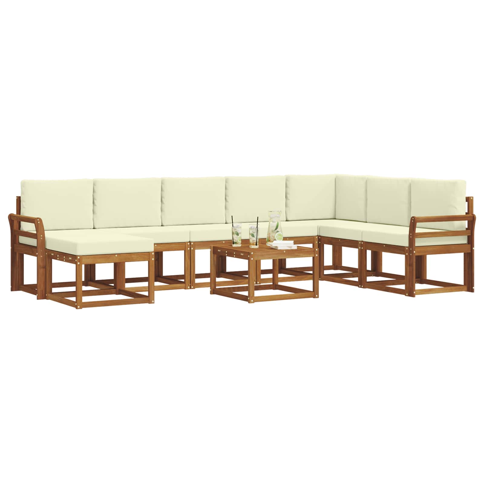 Set di divani da esterno con cuscino 9 pcs Naturale e Crema | homemem39