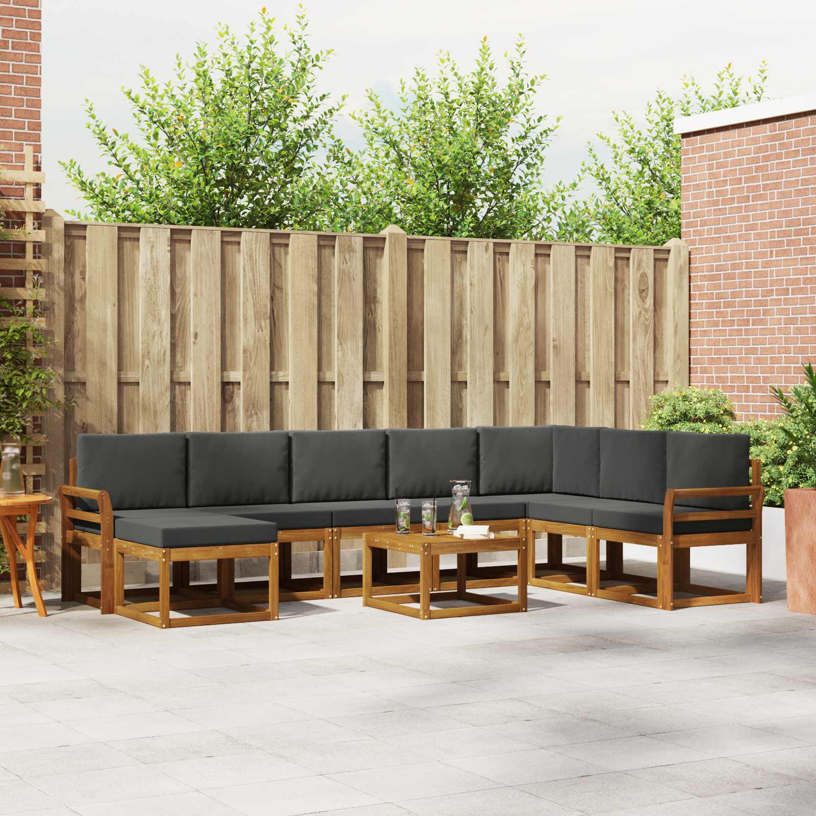 Set di divani da esterno con cuscino 9 pcs Naturale e Antracite | homemem39