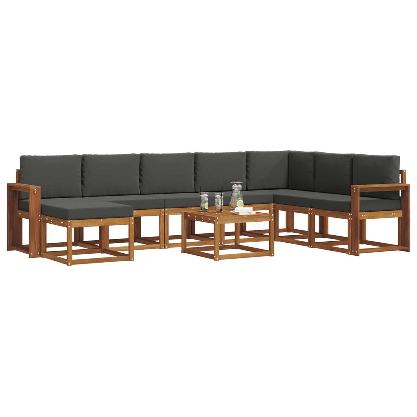 Set di divani da esterno con cuscino 9 pcs Naturale e Antracite | homemem39
