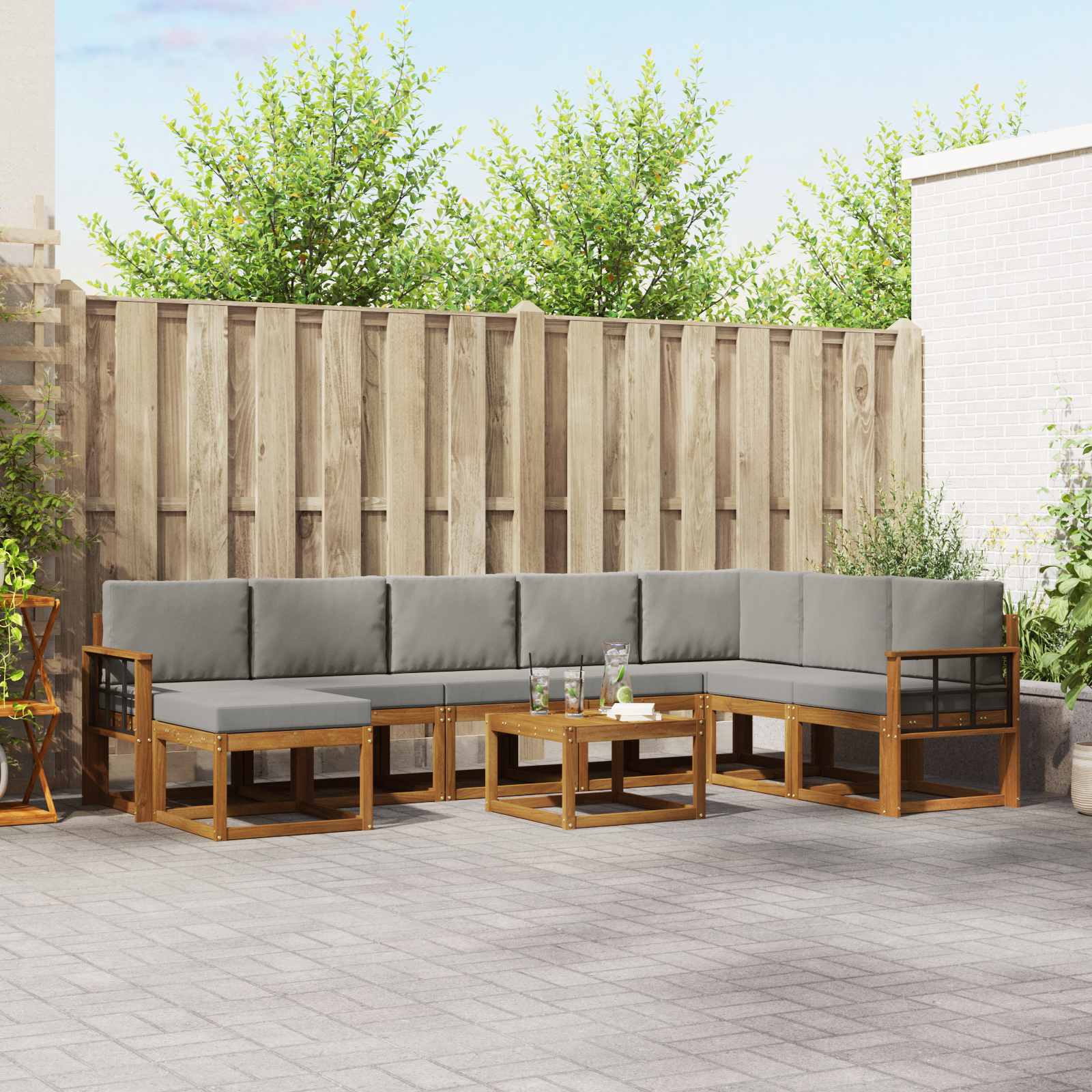Set di divani da esterno 9 pcs Grigio Naturale e Chiaro | homemem39