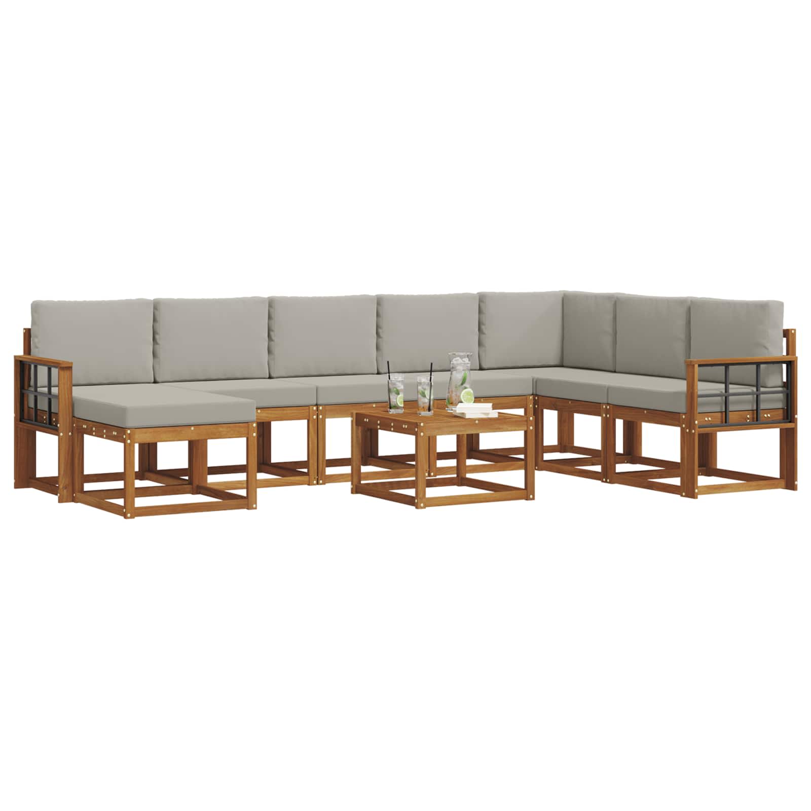Set di divani da esterno 9 pcs Grigio Naturale e Chiaro | homemem39