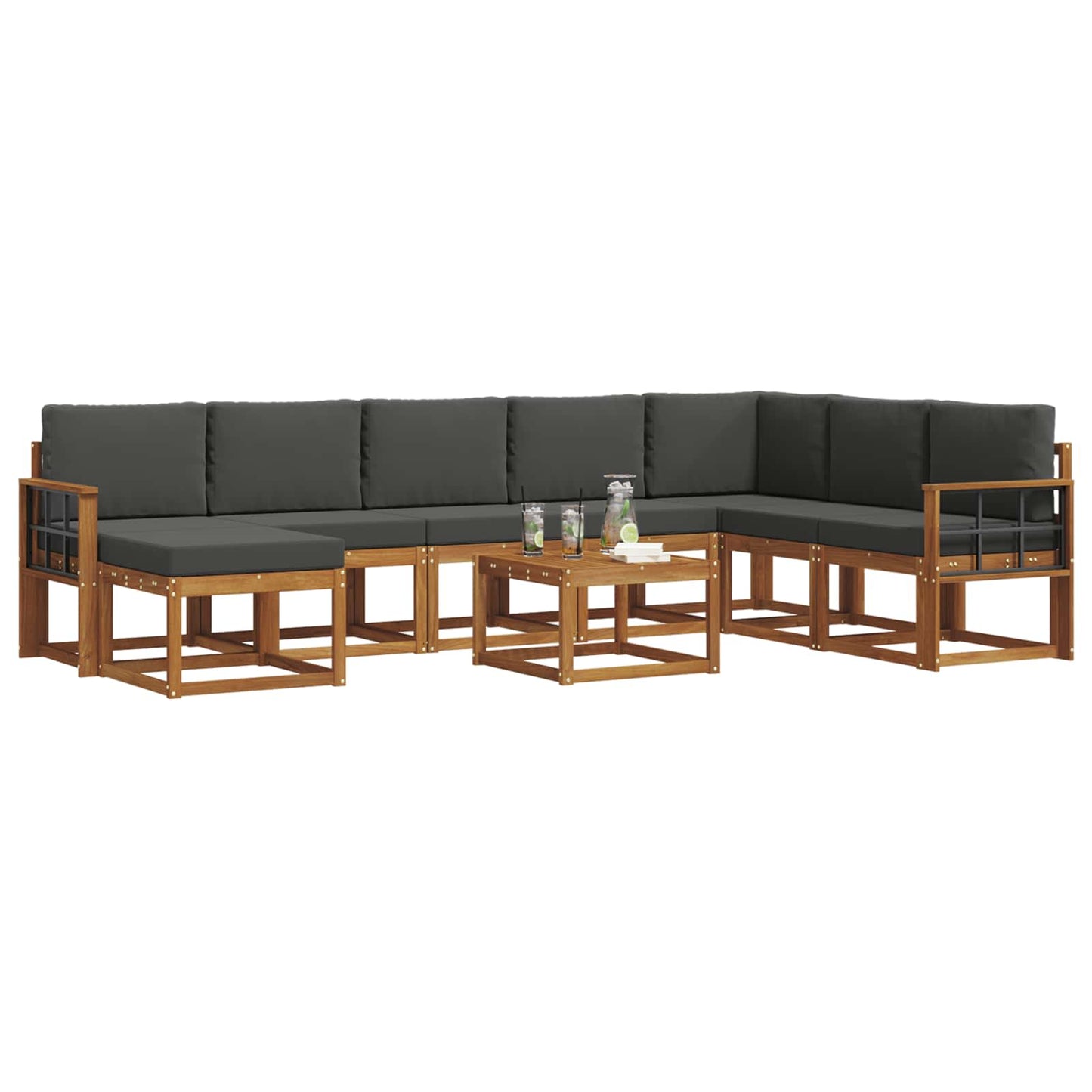 Set di divani da esterno con cuscino 9 pcs Naturale e Antracite | homemem39