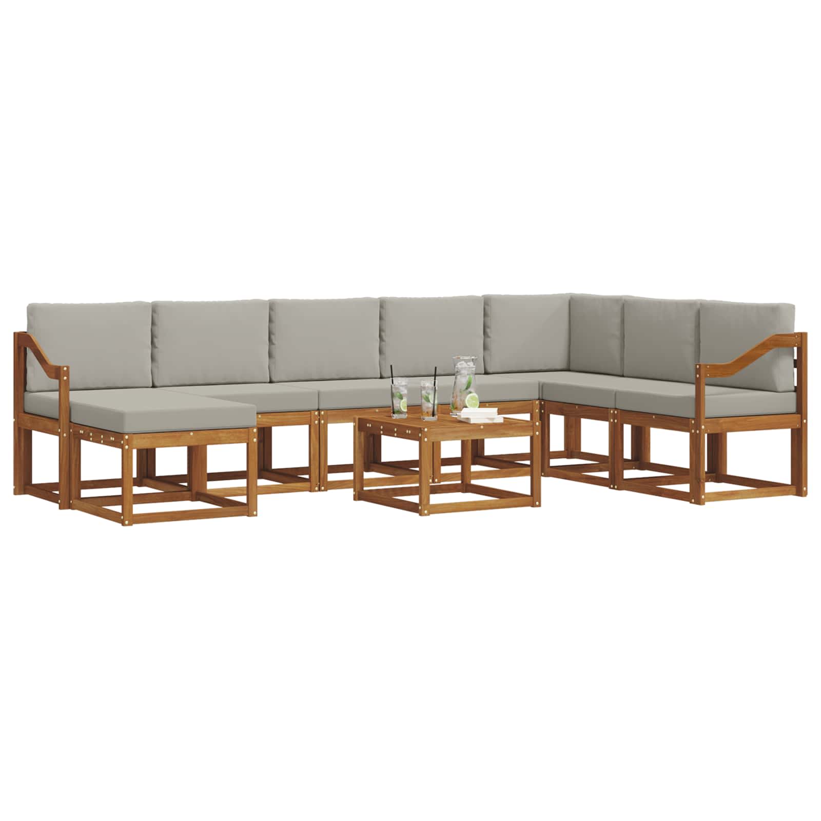 Set di divani da esterno 9 pcs Grigio Naturale e Chiaro | homemem39