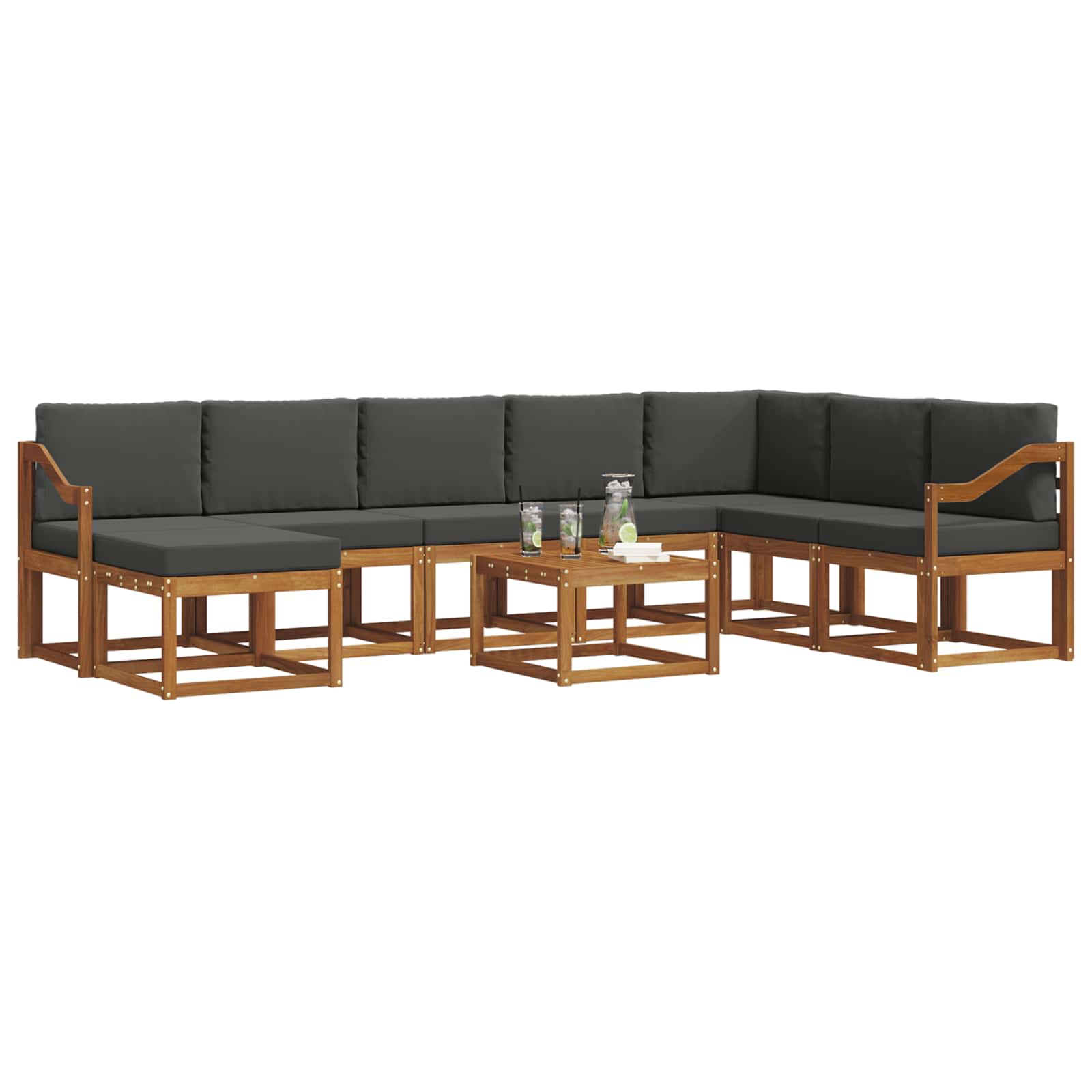 Set di divani da esterno con cuscino 9 pcs Naturale e Antracite | homemem39