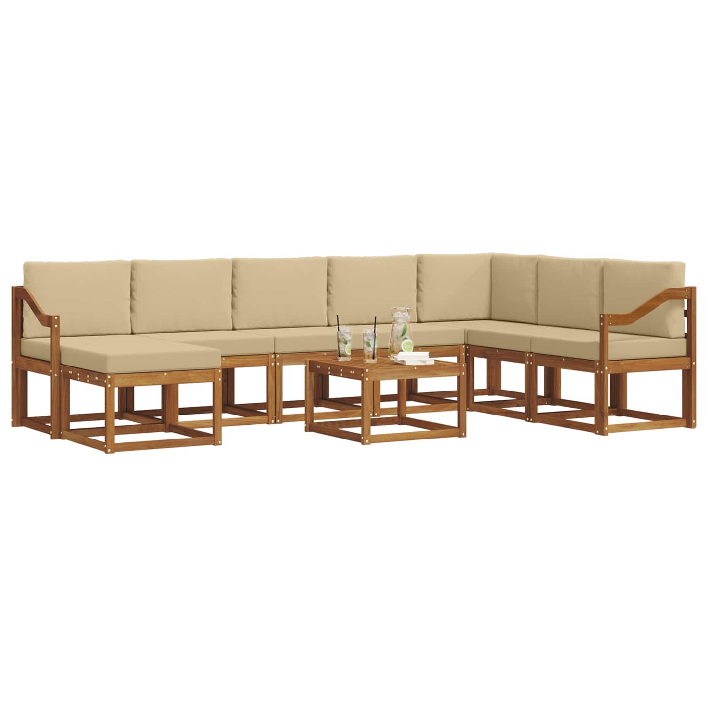 Set di divani da esterno con cuscino 9 pcs Naturale e Beige | homemem39