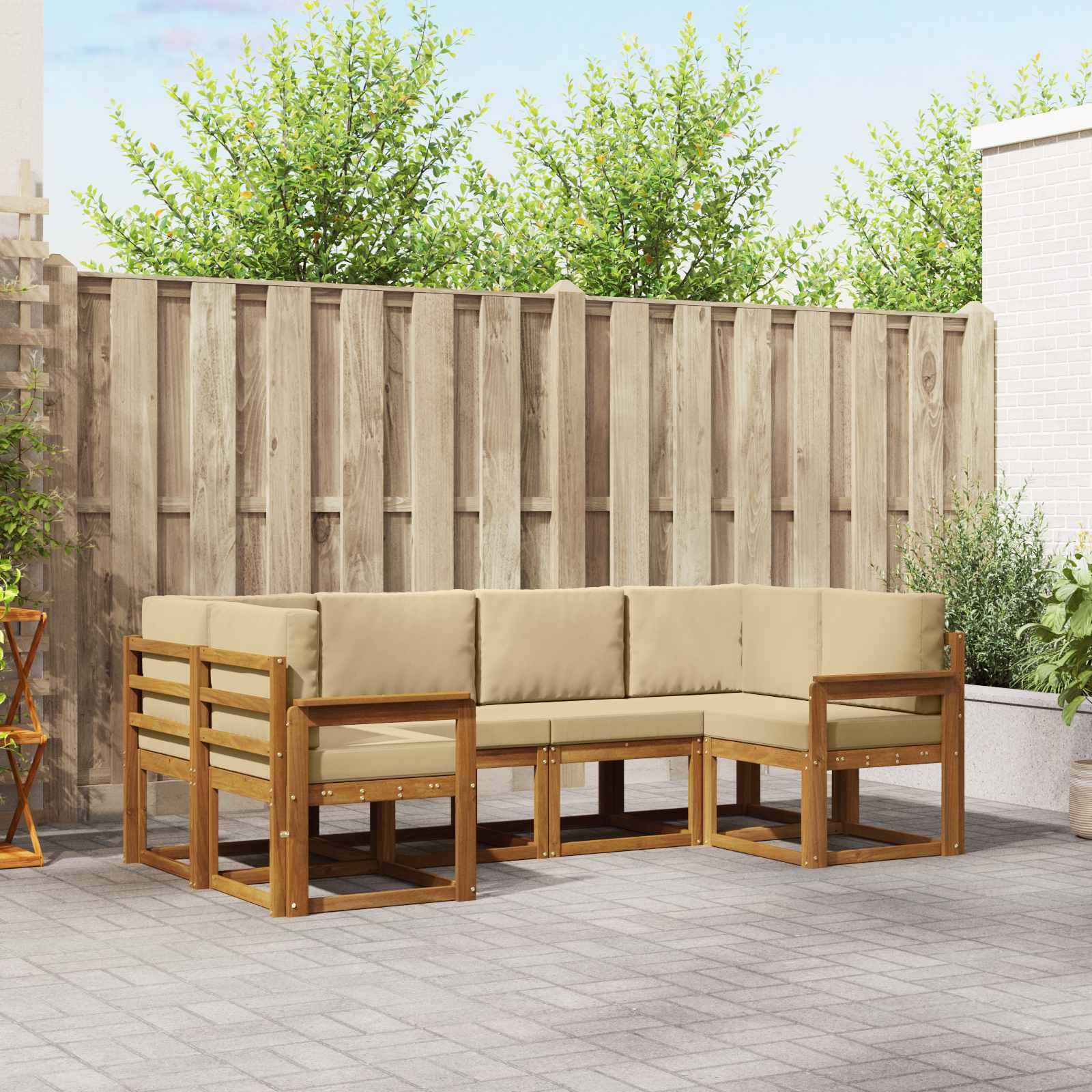 Set di divani da esterno con cuscino 6 pcs Naturale e Beige | homemem39