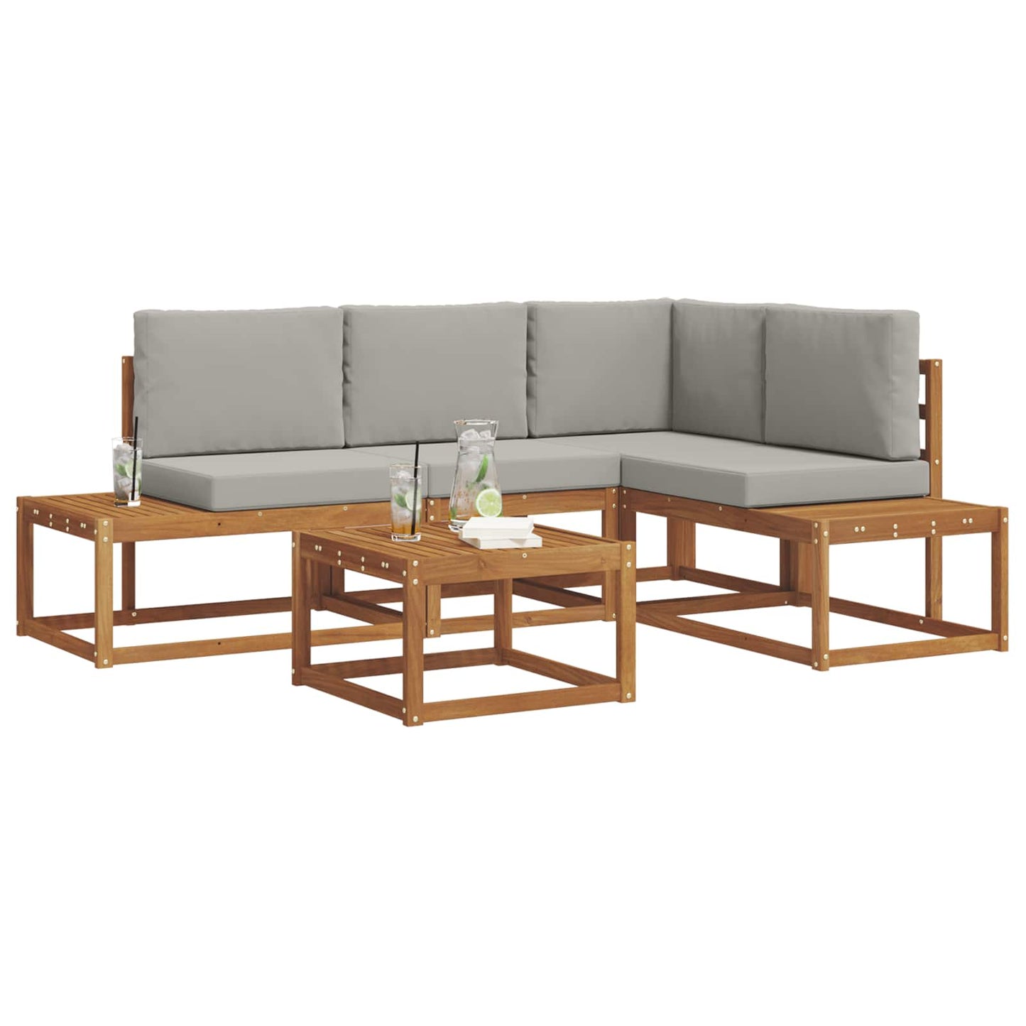 Set di divani da esterno 5 Pezzo Grigio Naturale e Chiaro | homemem39