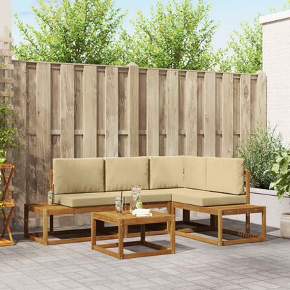 Set di divani da esterno con cuscino 5 Pezzo Naturale e Beige | homemem39