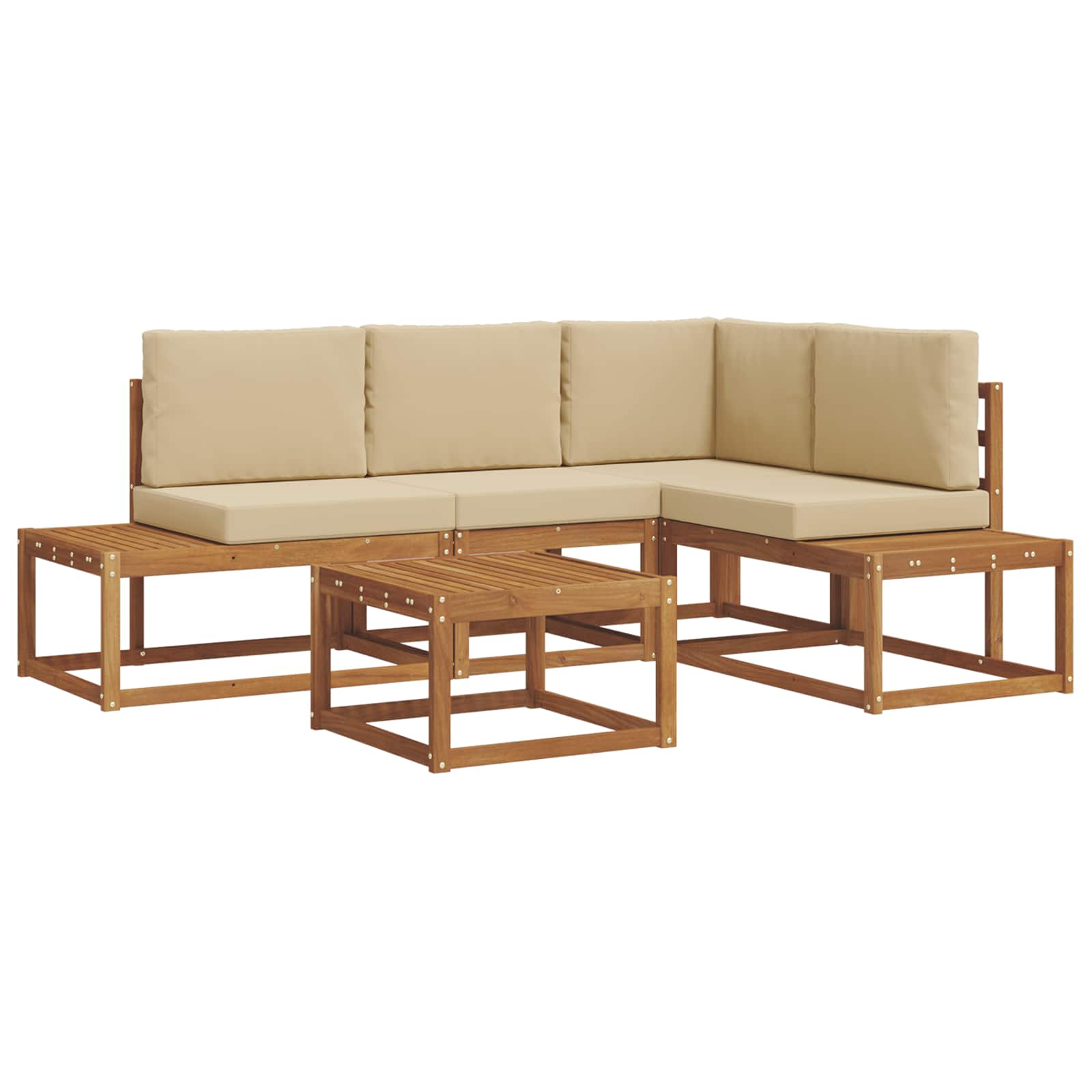 Set di divani da esterno con cuscino 5 Pezzo Naturale e Beige | homemem39