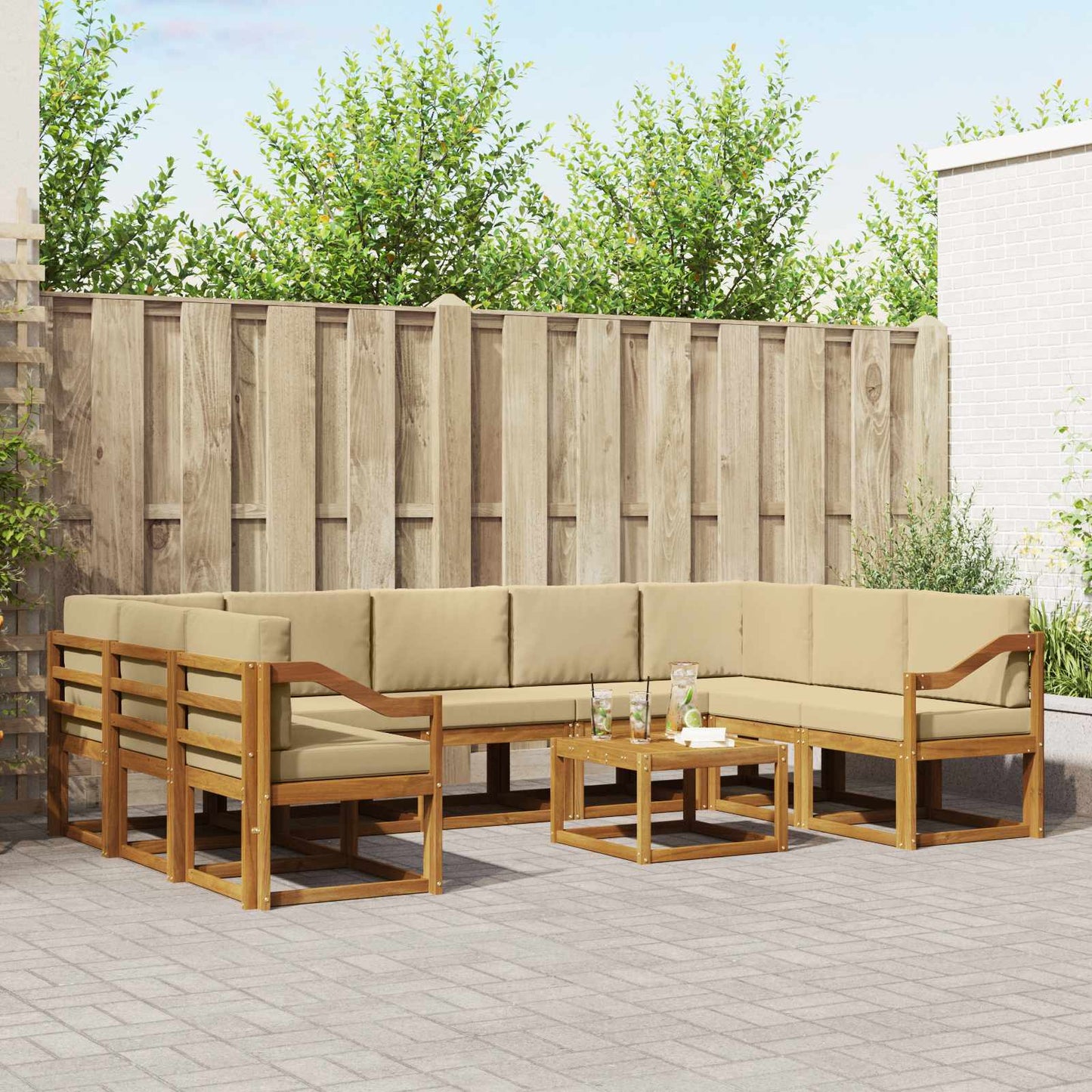 Set di divani da esterno con cuscino 10 pcs Naturale e Beige | homemem39