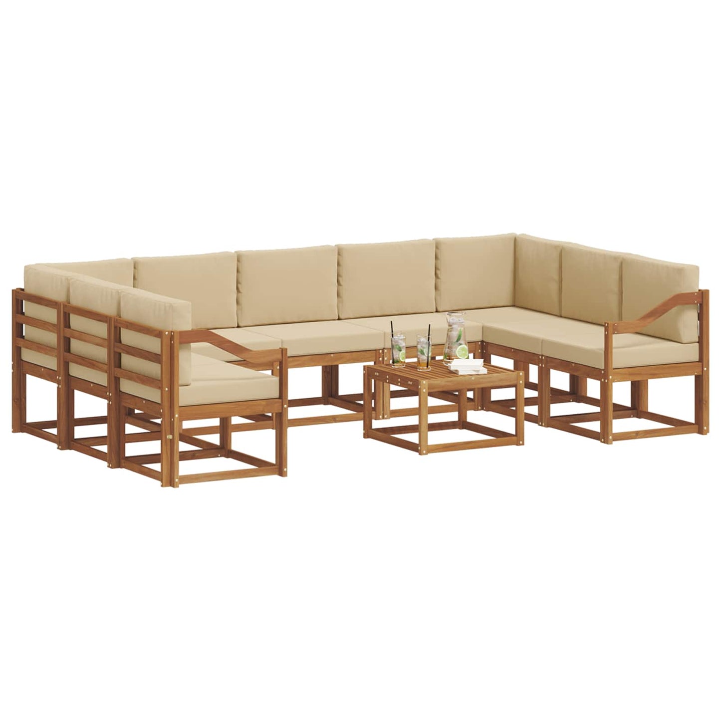 Set di divani da esterno con cuscino 10 pcs Naturale e Beige | homemem39